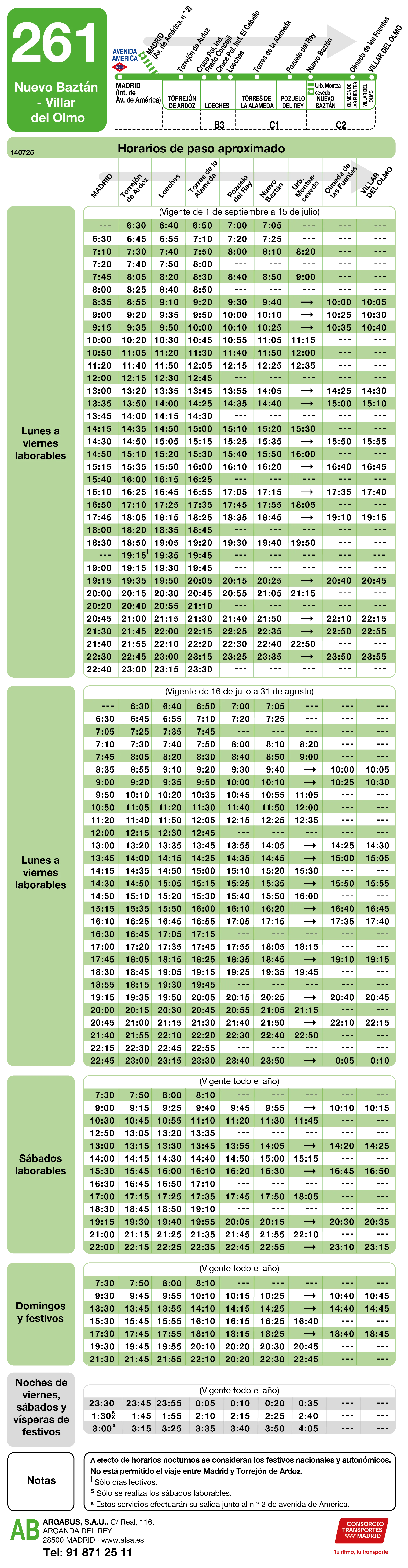 Horario de ida de la línea 261 - Autobuses interurbanos Madrid