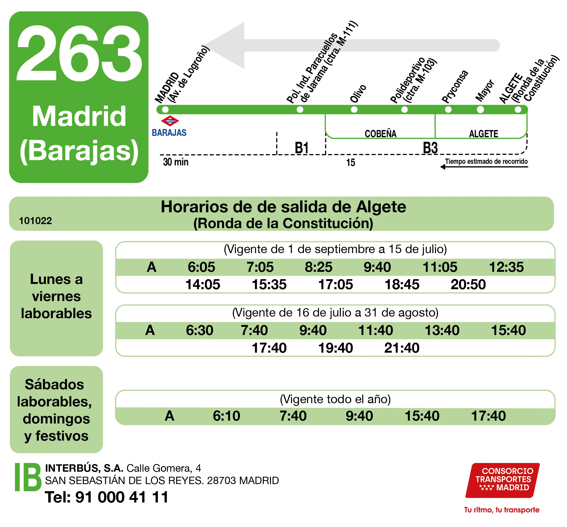 Horario de vuelta de la línea 263 - Autobuses interurbanos Madrid