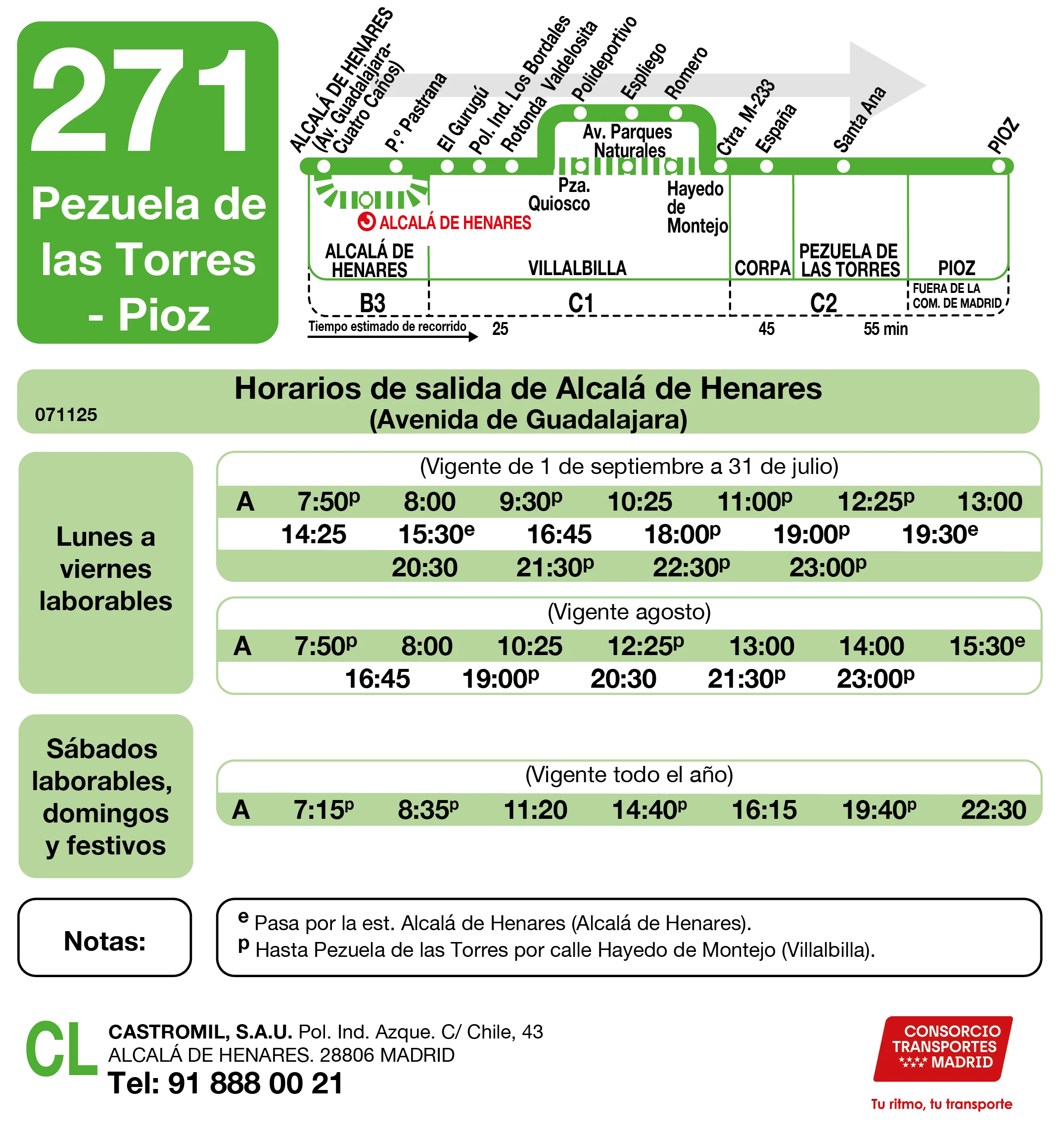 Horario de ida de la línea 271 - Autobuses interurbanos Madrid