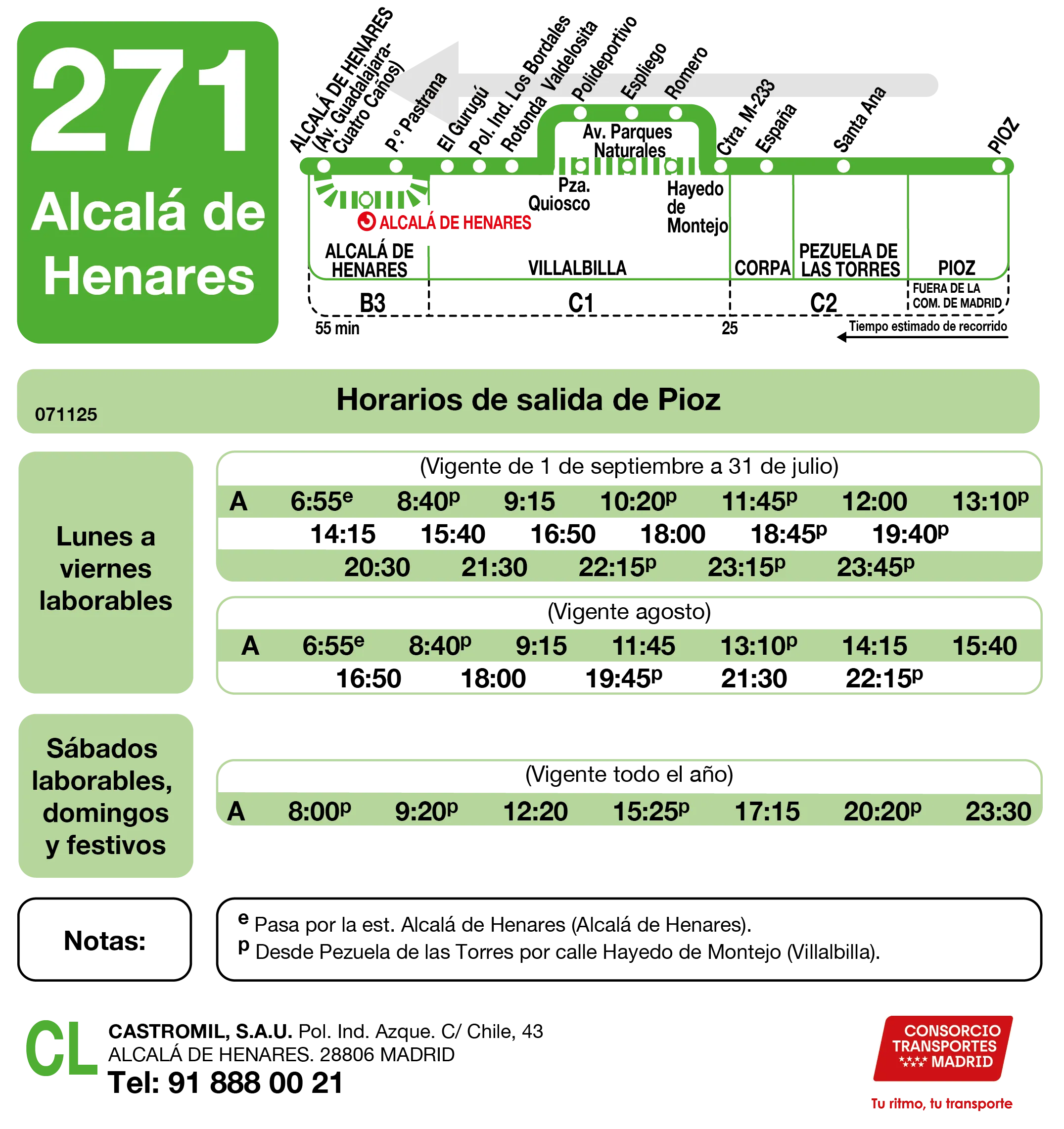 Horario de vuelta de la línea 271 - Autobuses interurbanos Madrid