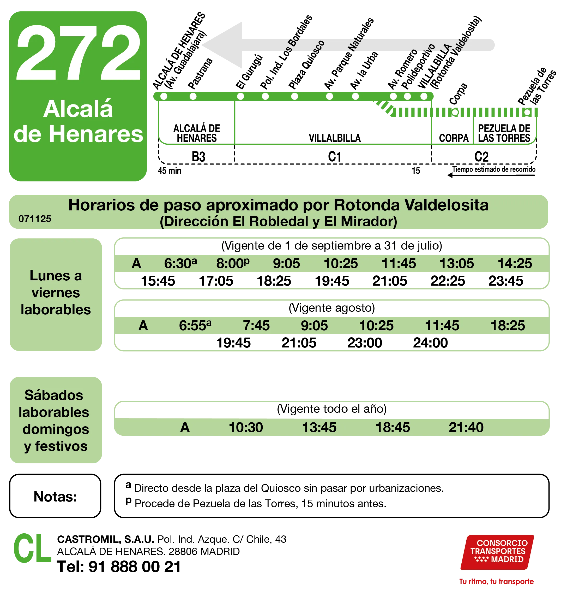 Horario de vuelta de la línea 272 - Autobuses interurbanos Madrid
