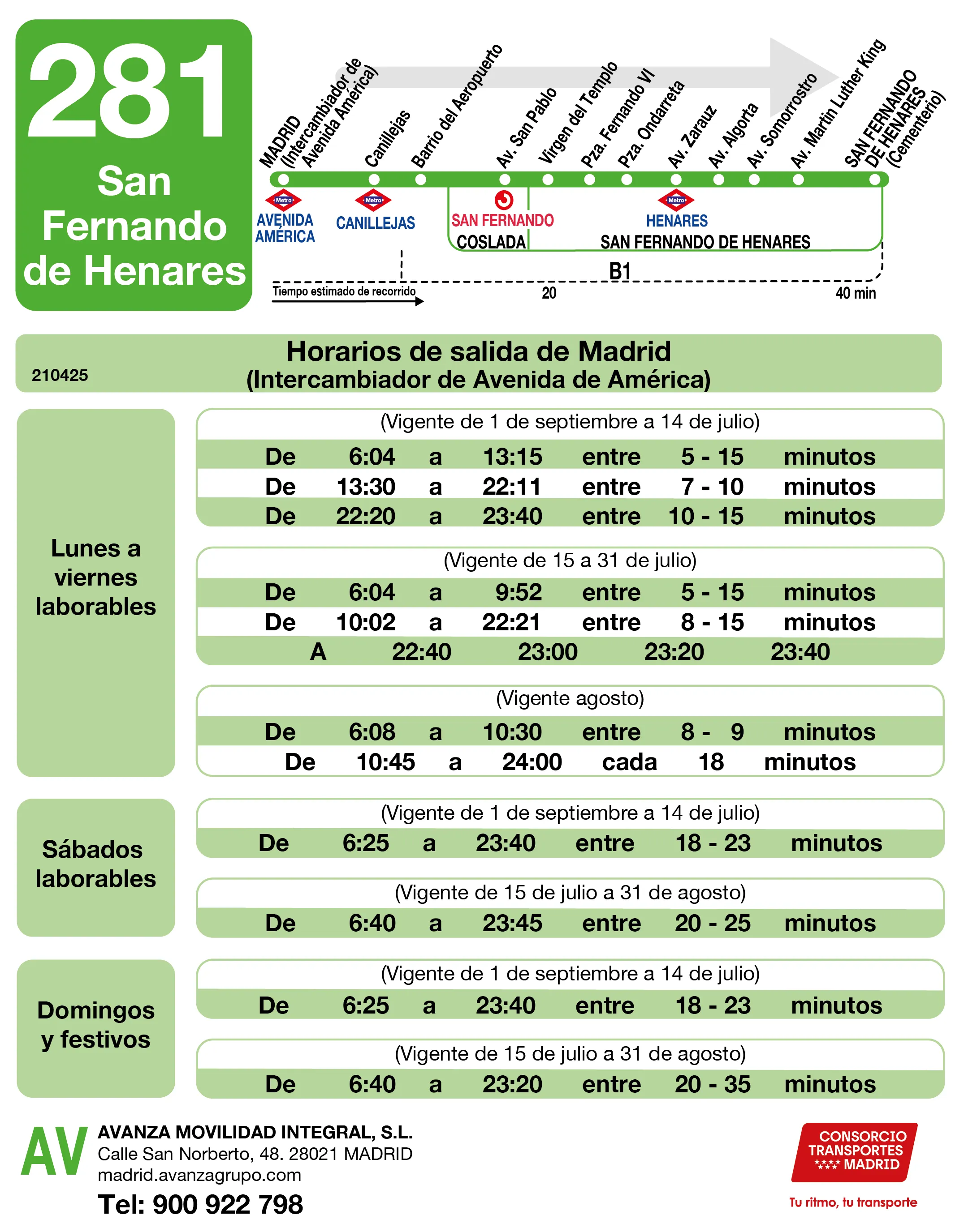 Horario de ida de la línea 281 - Autobuses interurbanos Madrid