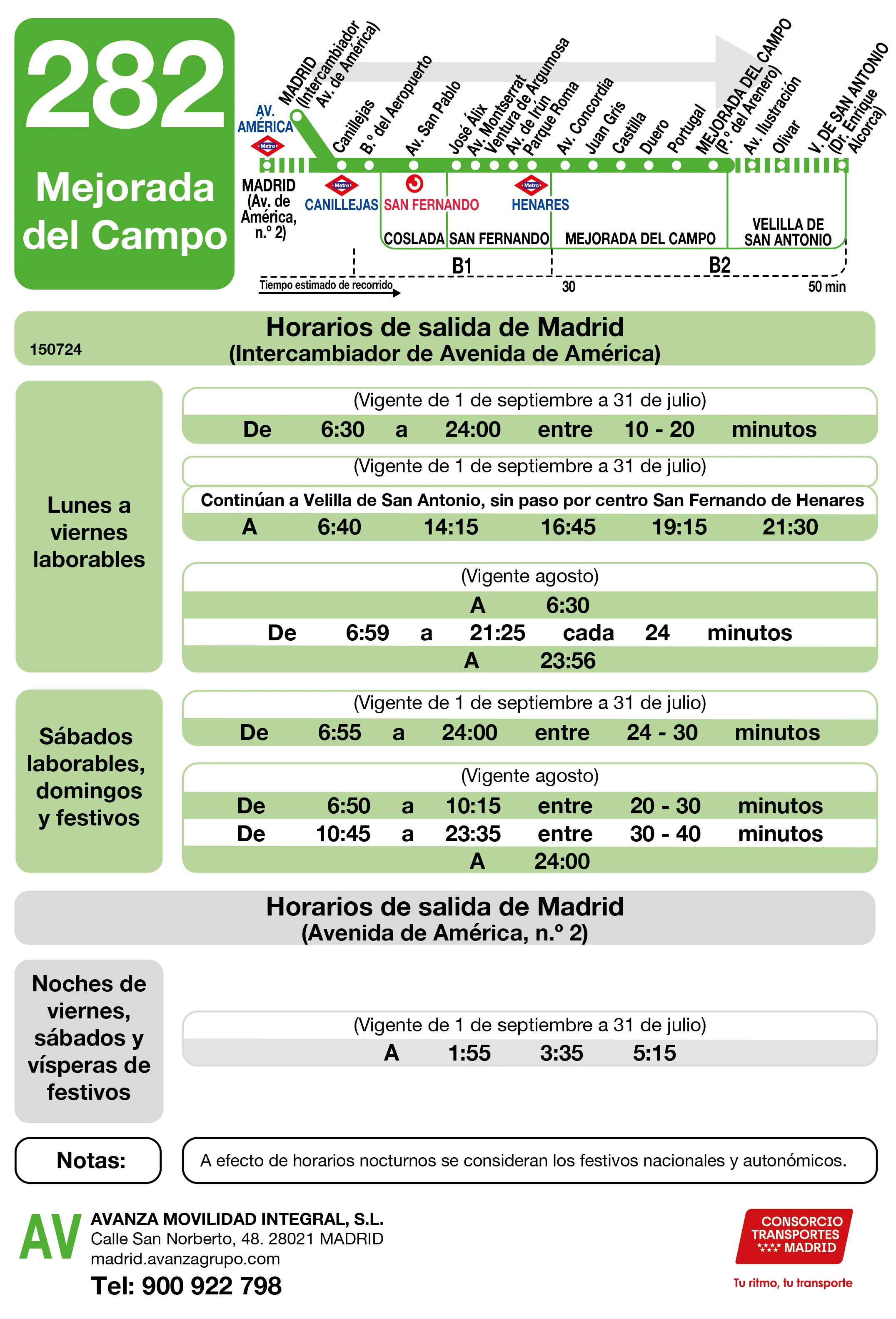 Horario de ida de la línea 282 - Autobuses interurbanos Madrid