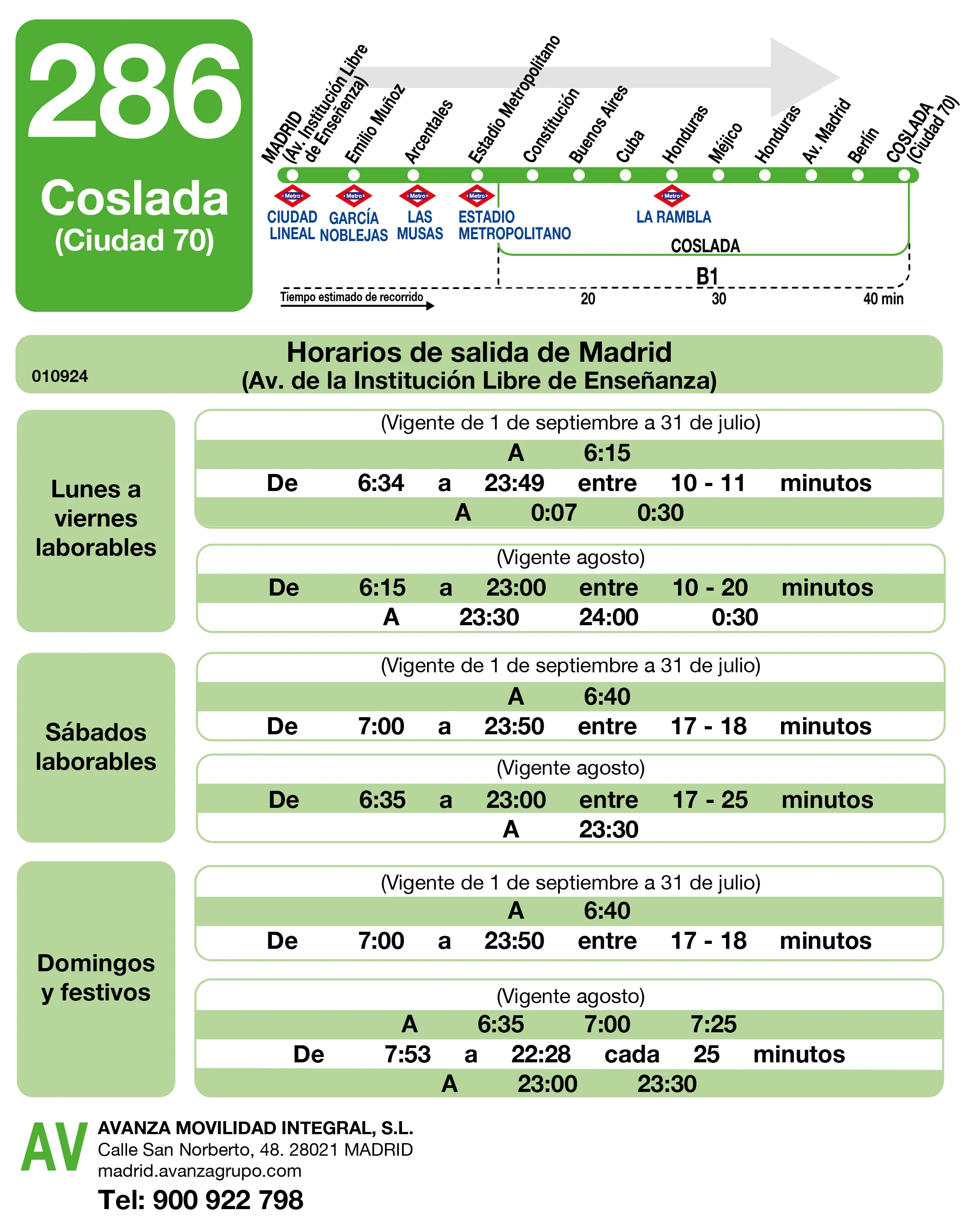 Horario de ida de la línea 286 - Autobuses interurbanos Madrid