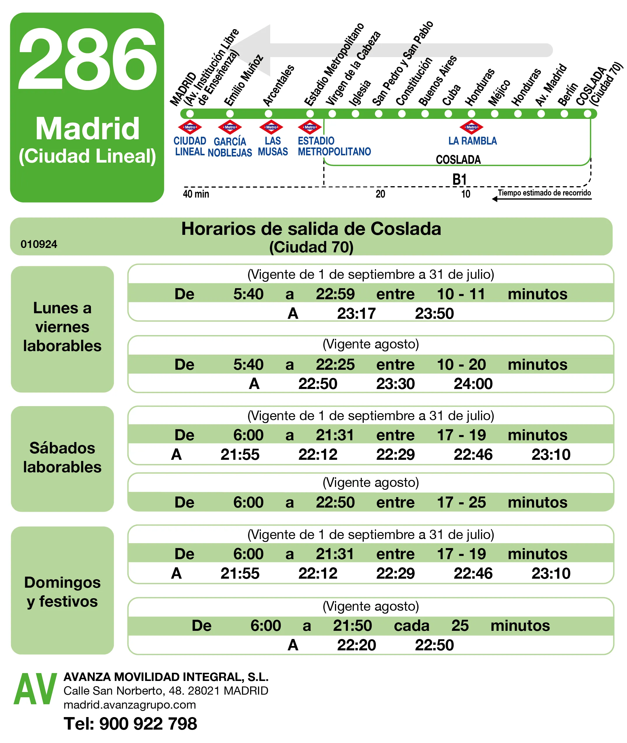 Horario de vuelta de la línea 286 - Autobuses interurbanos Madrid
