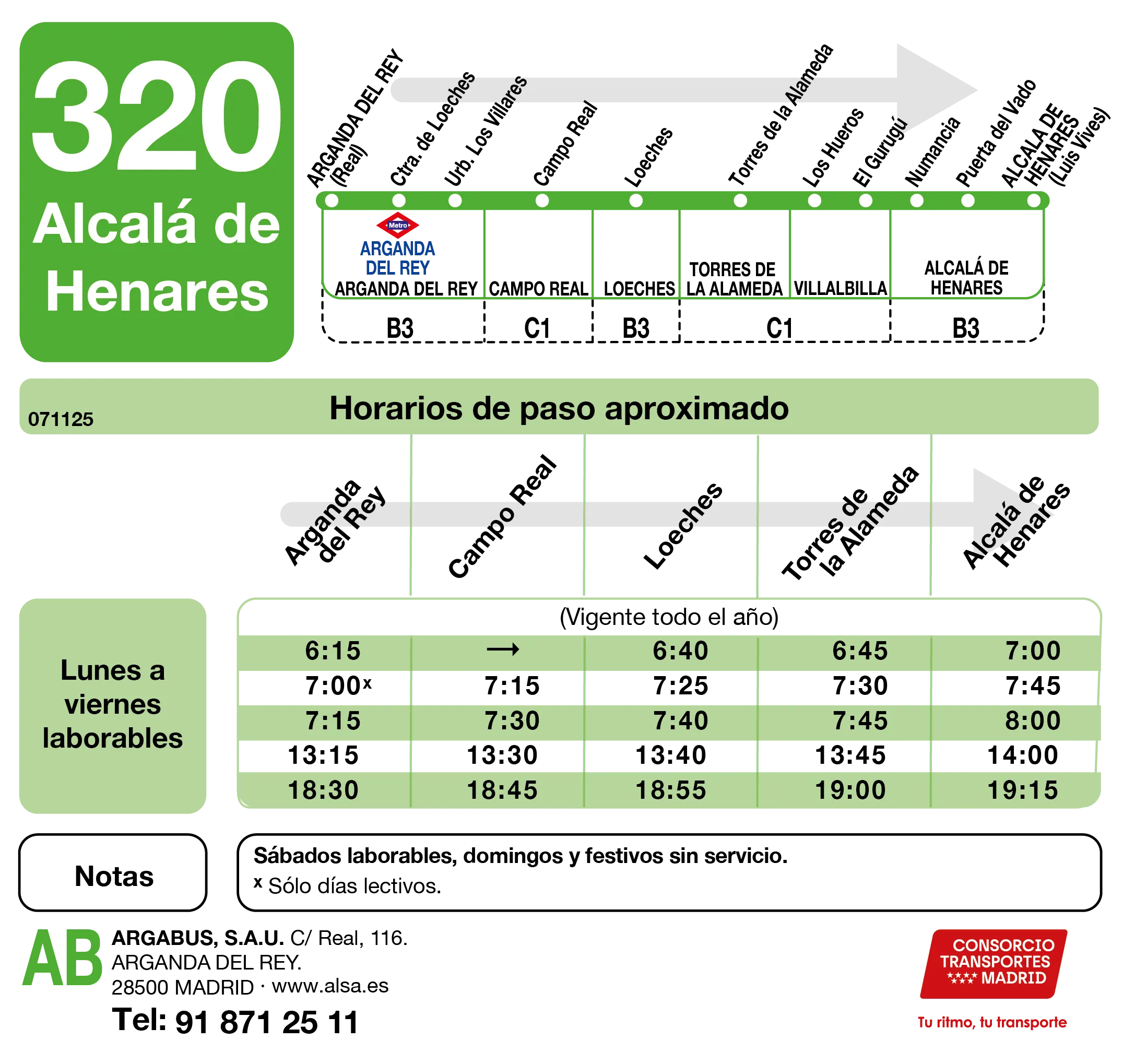 Horario de ida de la línea 320 - Autobuses interurbanos Madrid