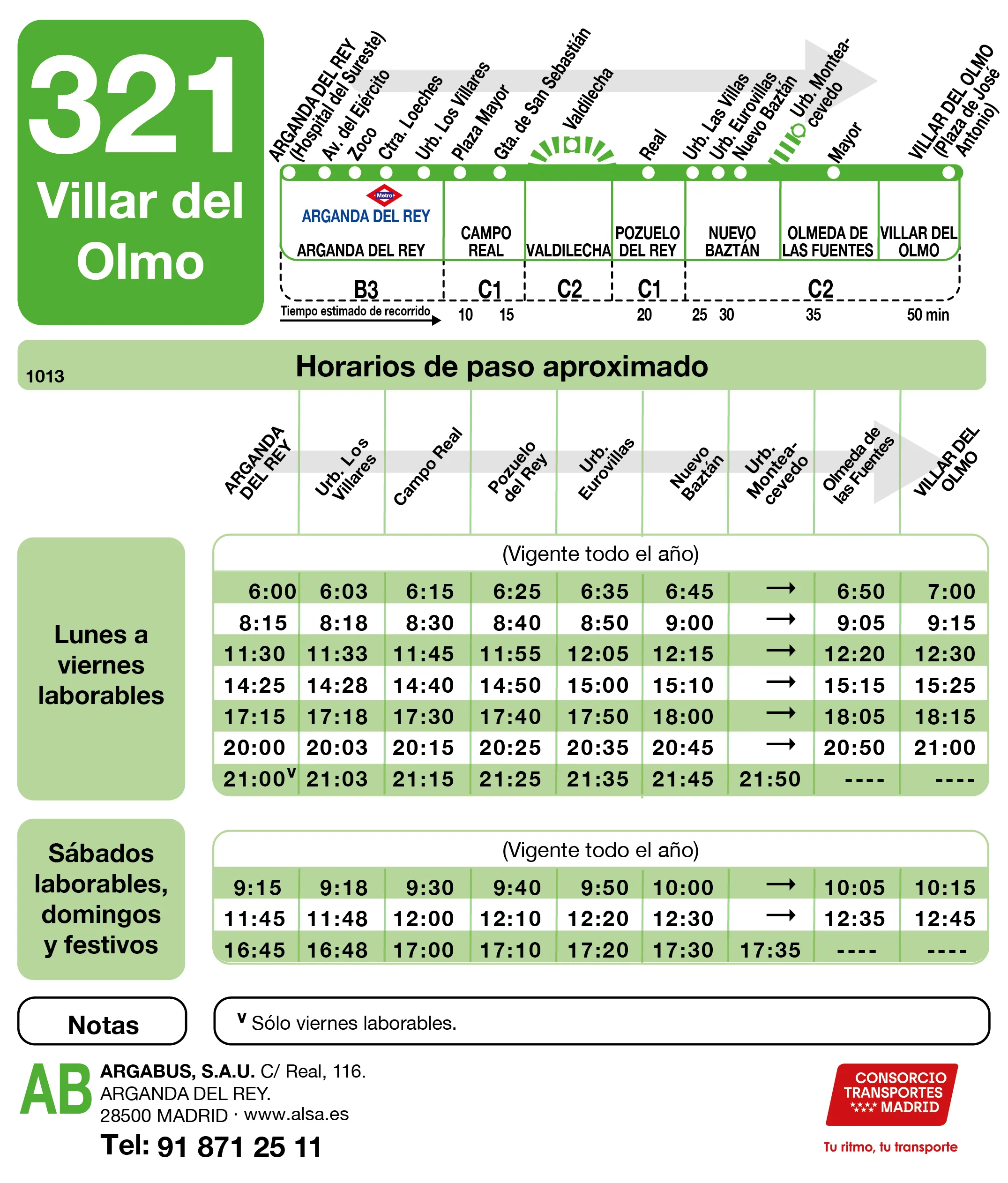 Horario de ida de la línea 321 - Autobuses interurbanos Madrid