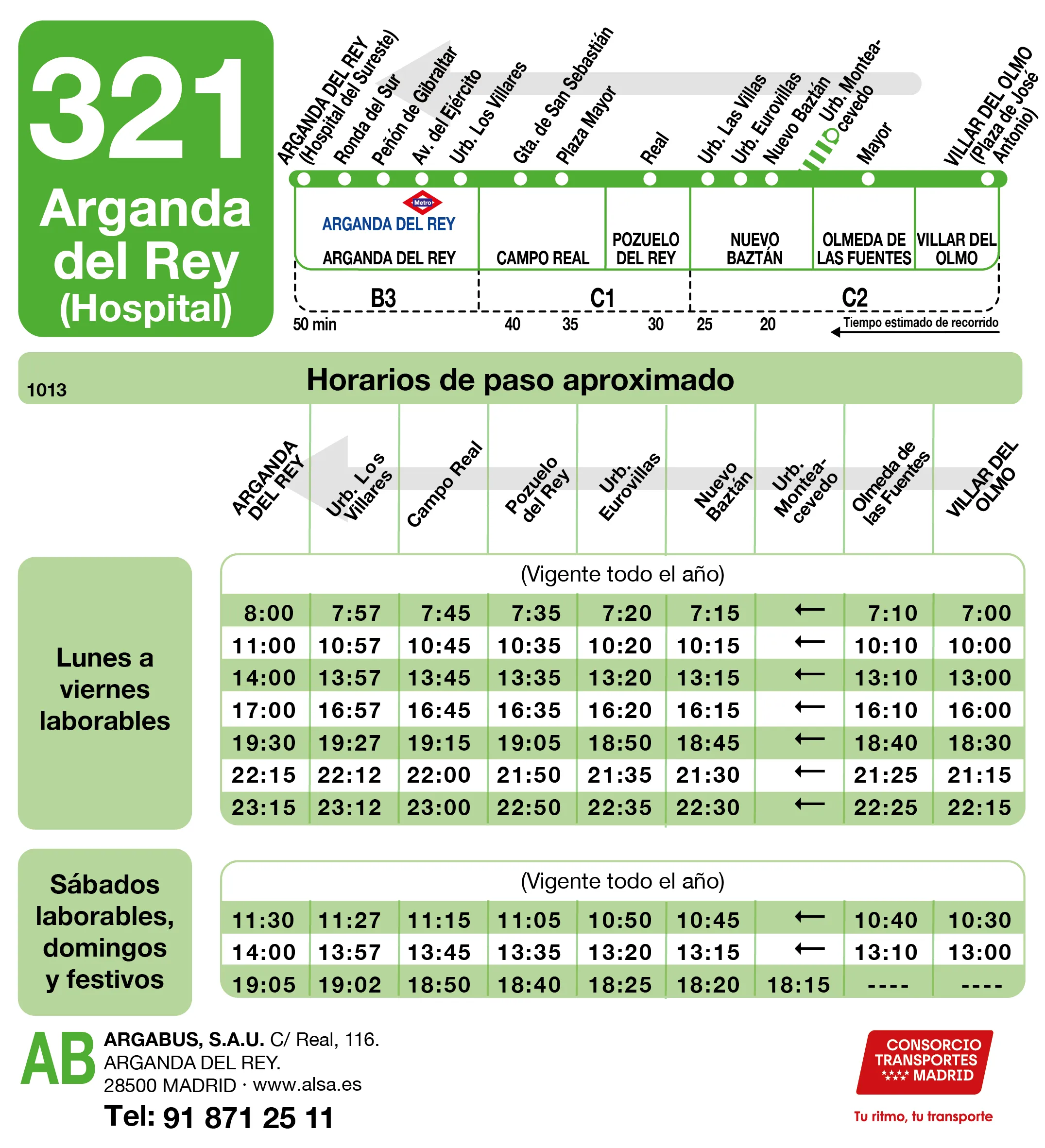 Horario de vuelta de la línea 321 - Autobuses interurbanos Madrid