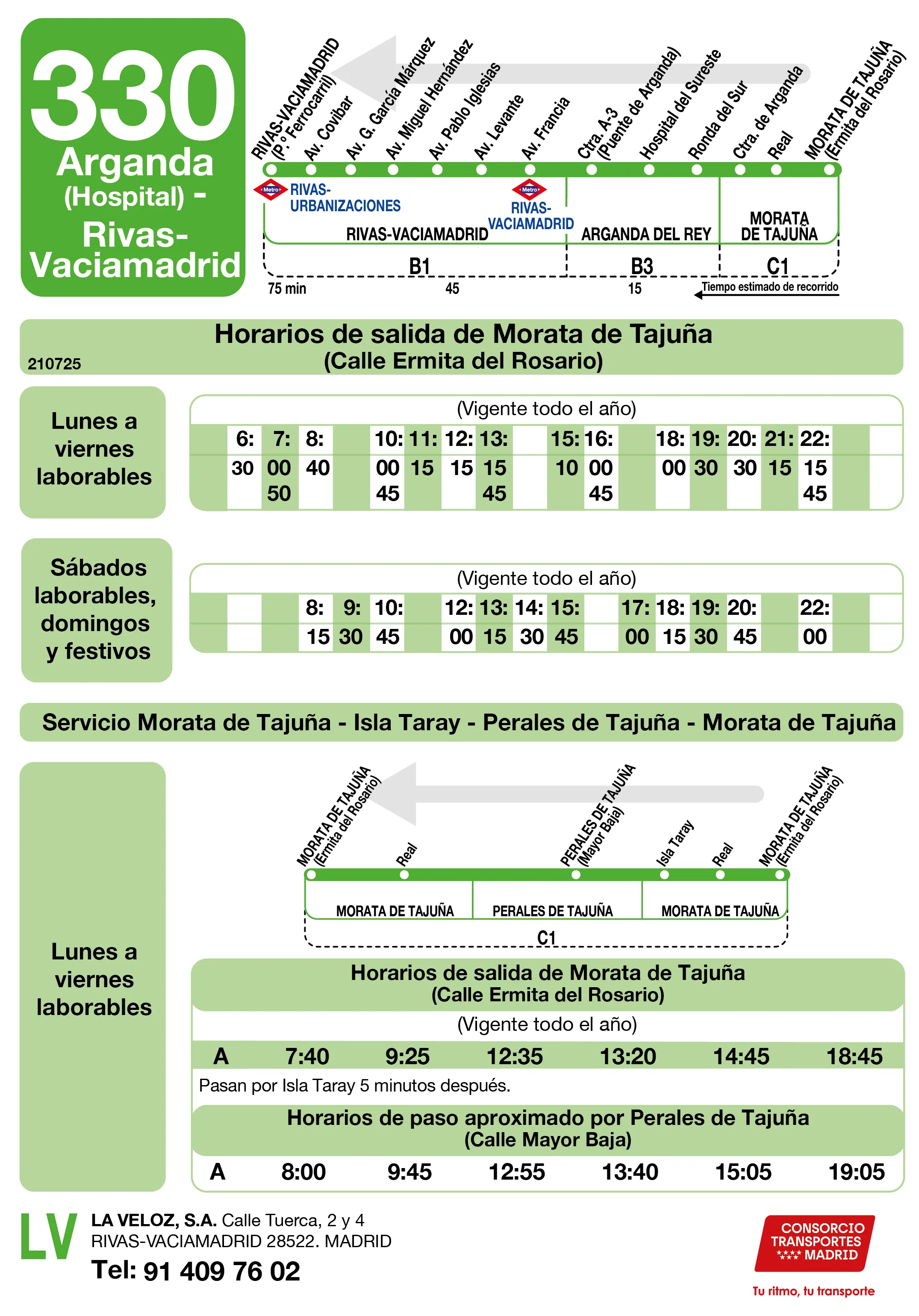Horario de vuelta de la línea 330 - Autobuses interurbanos Madrid