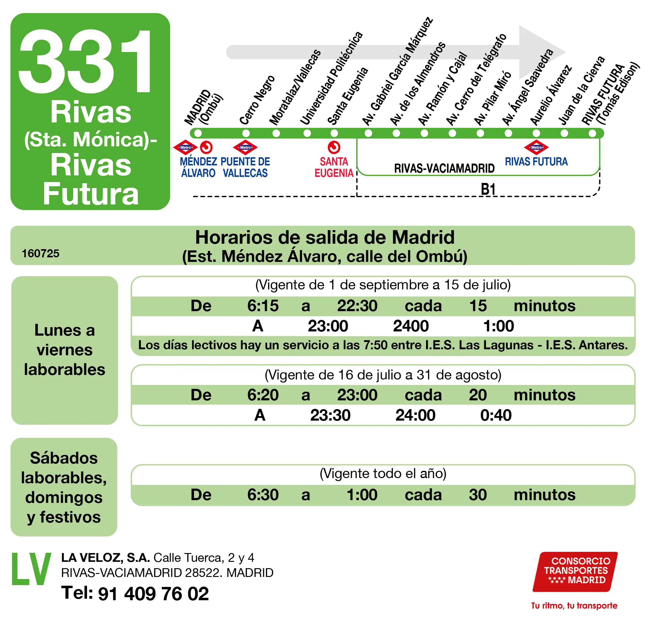 Horario de ida de la línea 331 - Autobuses interurbanos Madrid