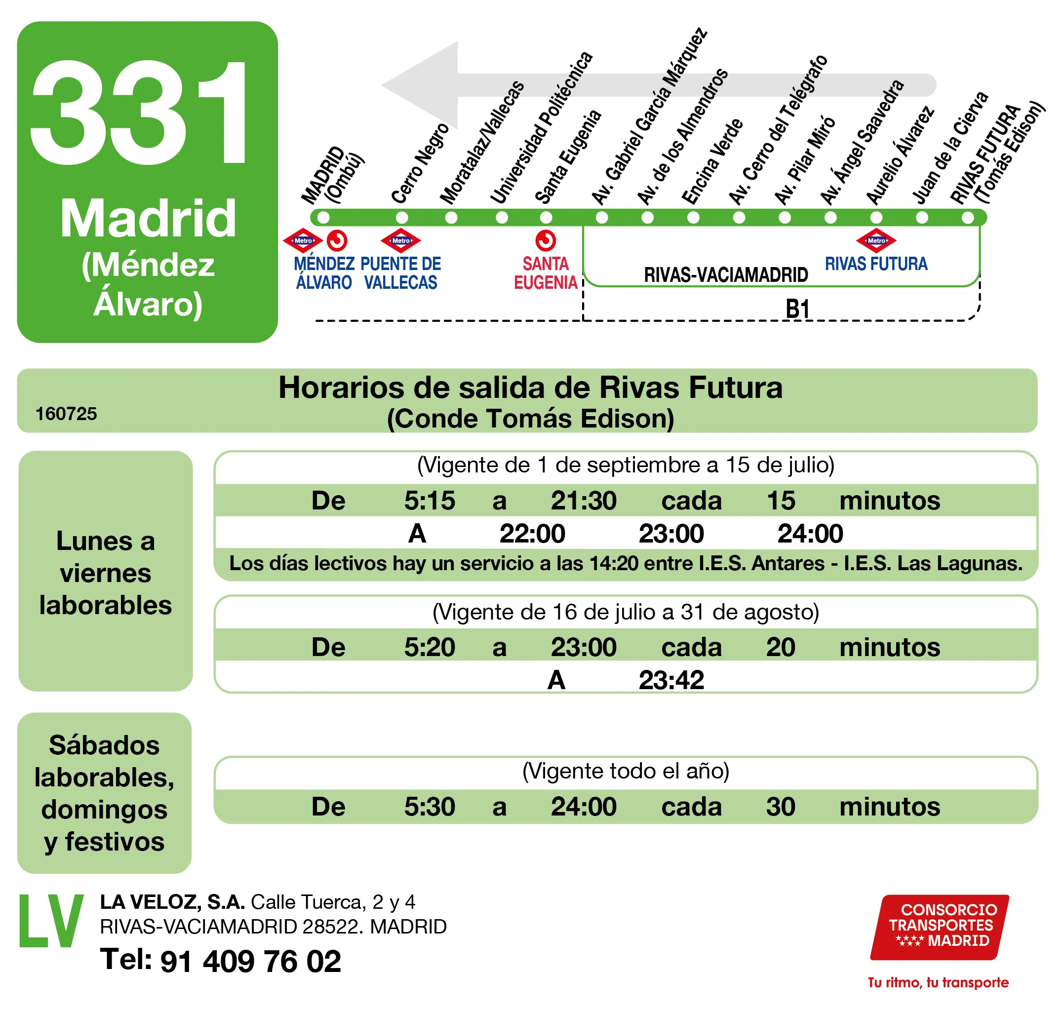 Horario de vuelta de la línea 331 - Autobuses interurbanos Madrid