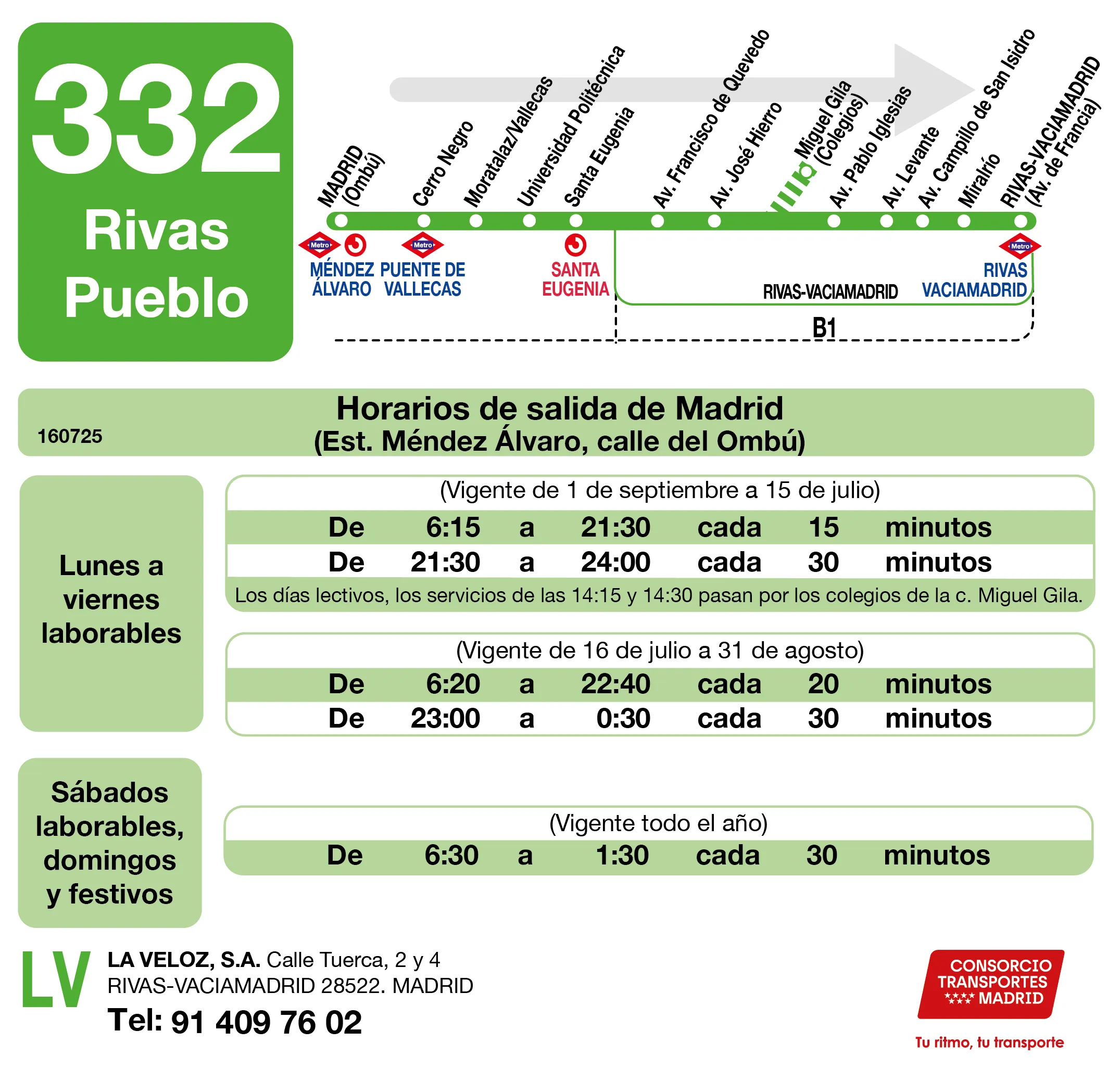 Horario de ida de la línea 332 - Autobuses interurbanos Madrid