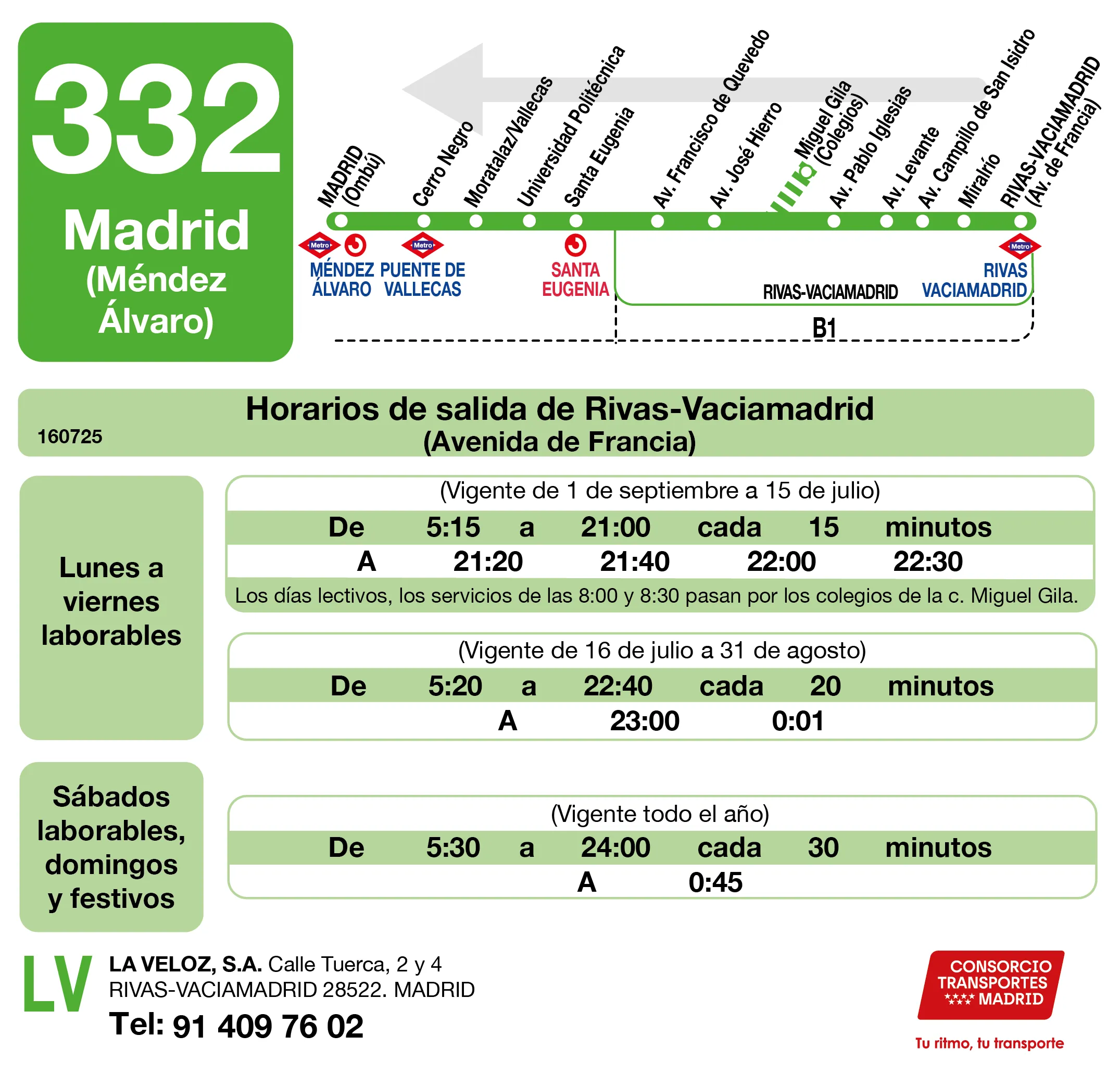 Horario de vuelta de la línea 332 - Autobuses interurbanos Madrid