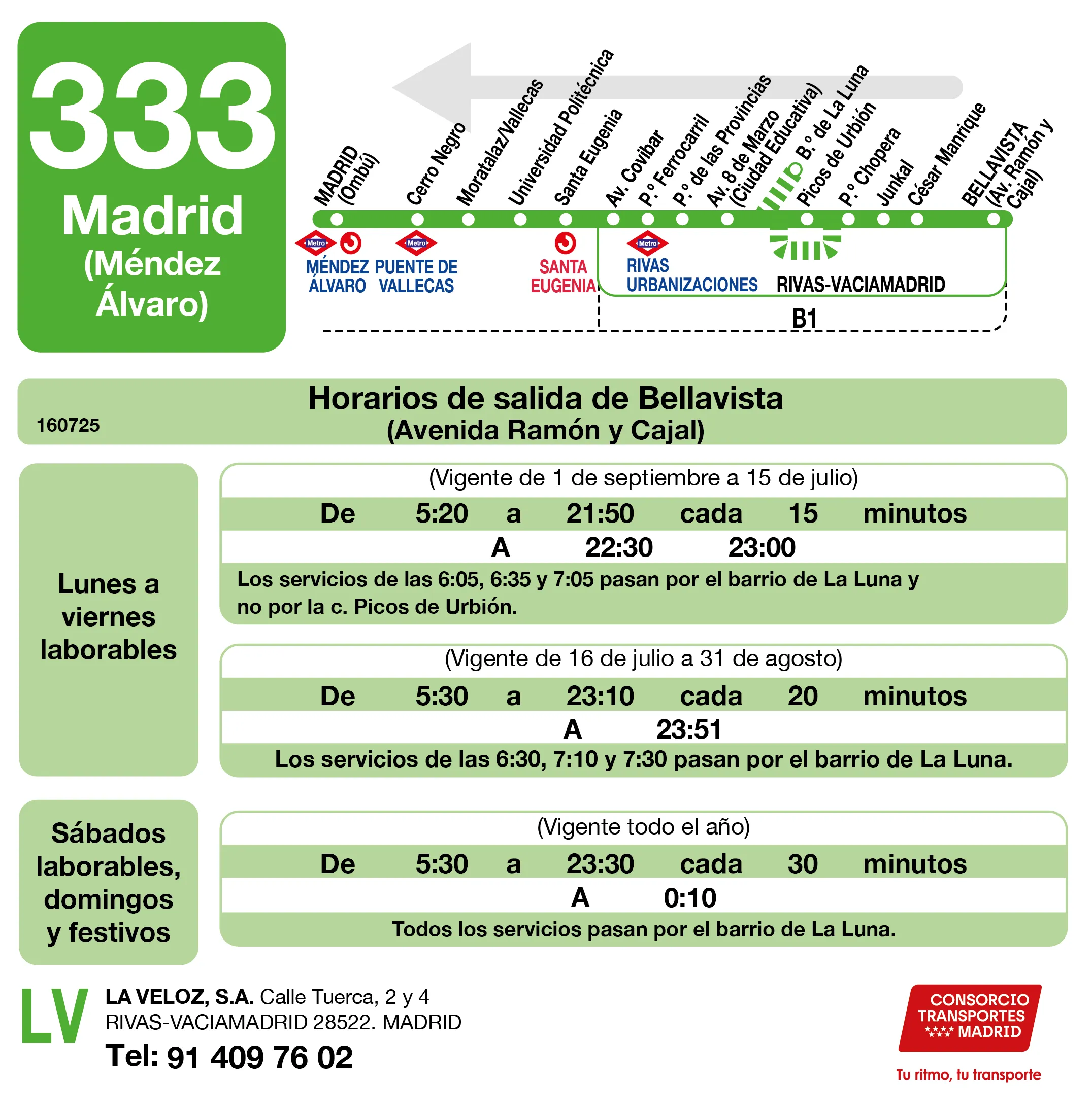 Horario de vuelta de la línea 333 - Autobuses interurbanos Madrid