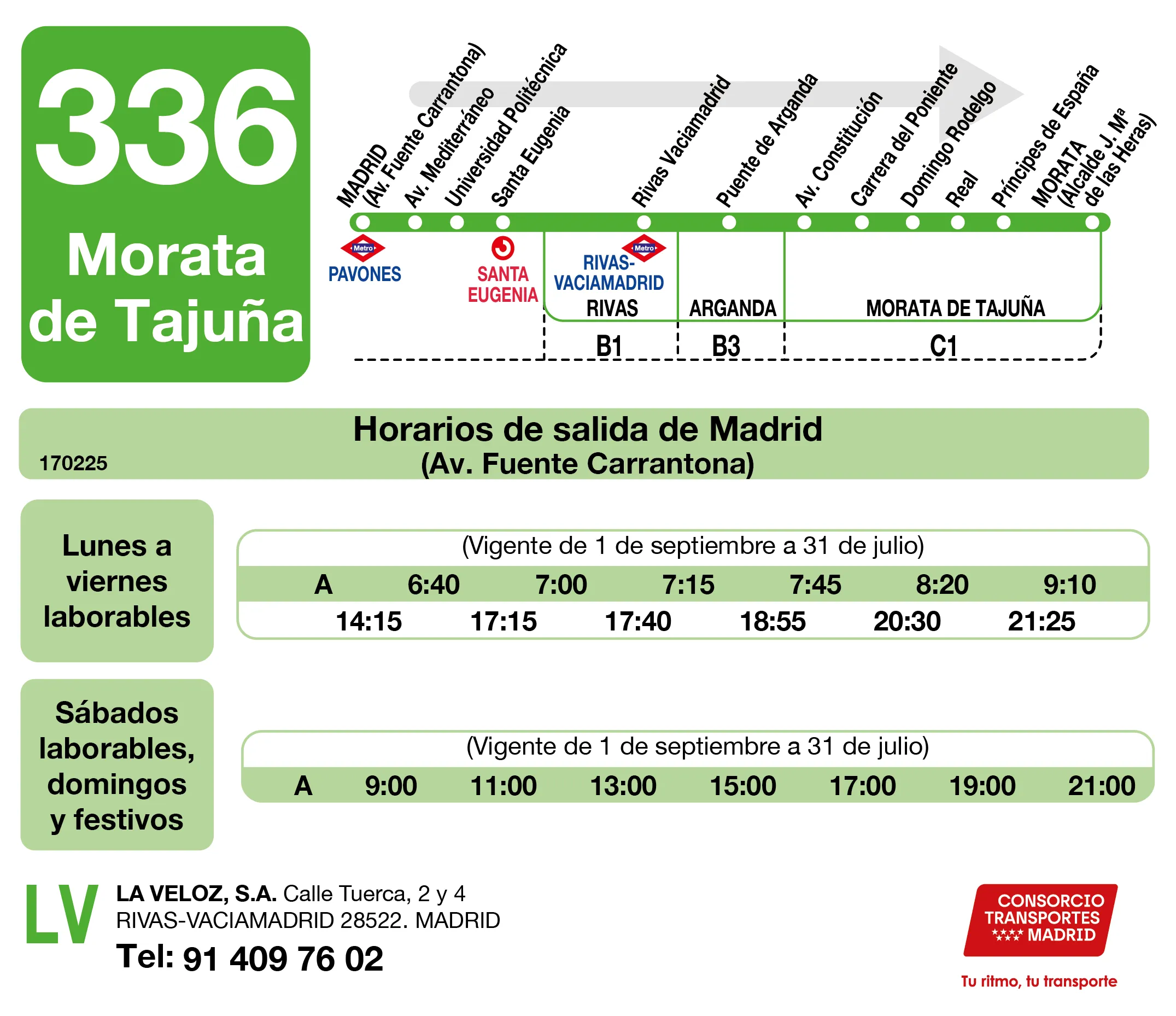 Horario de ida de la línea 336 - Autobuses interurbanos Madrid