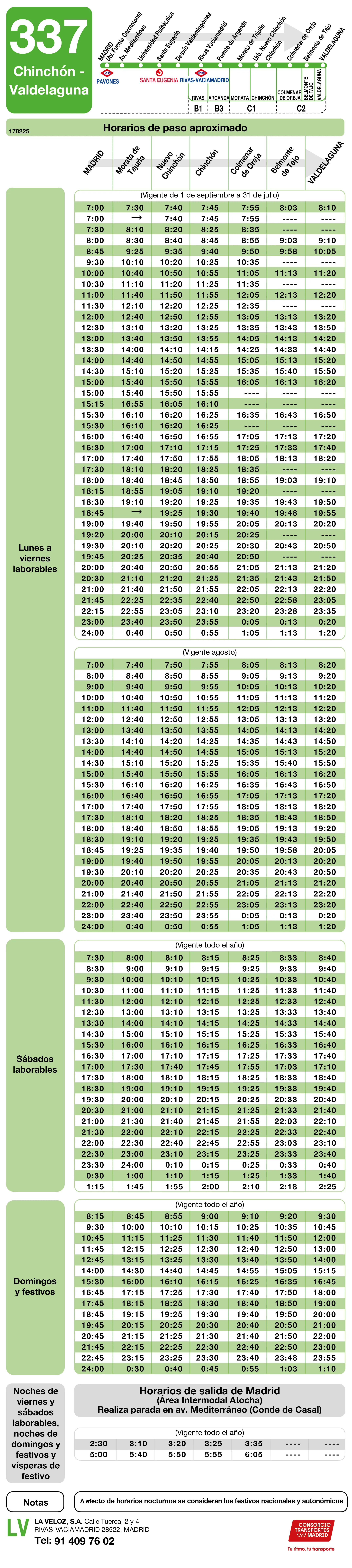 Horario de ida de la línea 337 - Autobuses interurbanos Madrid