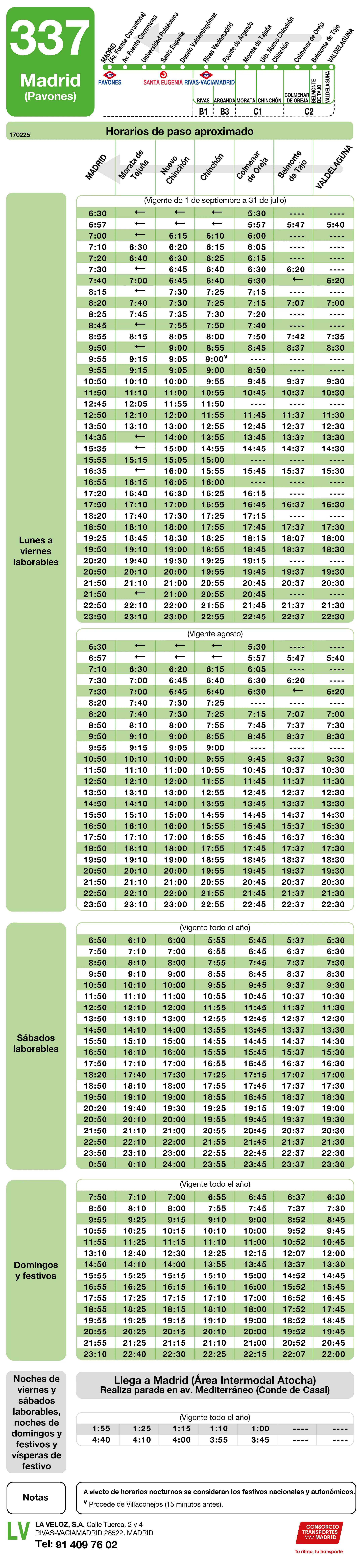 Horario de vuelta de la línea 337 - Autobuses interurbanos Madrid