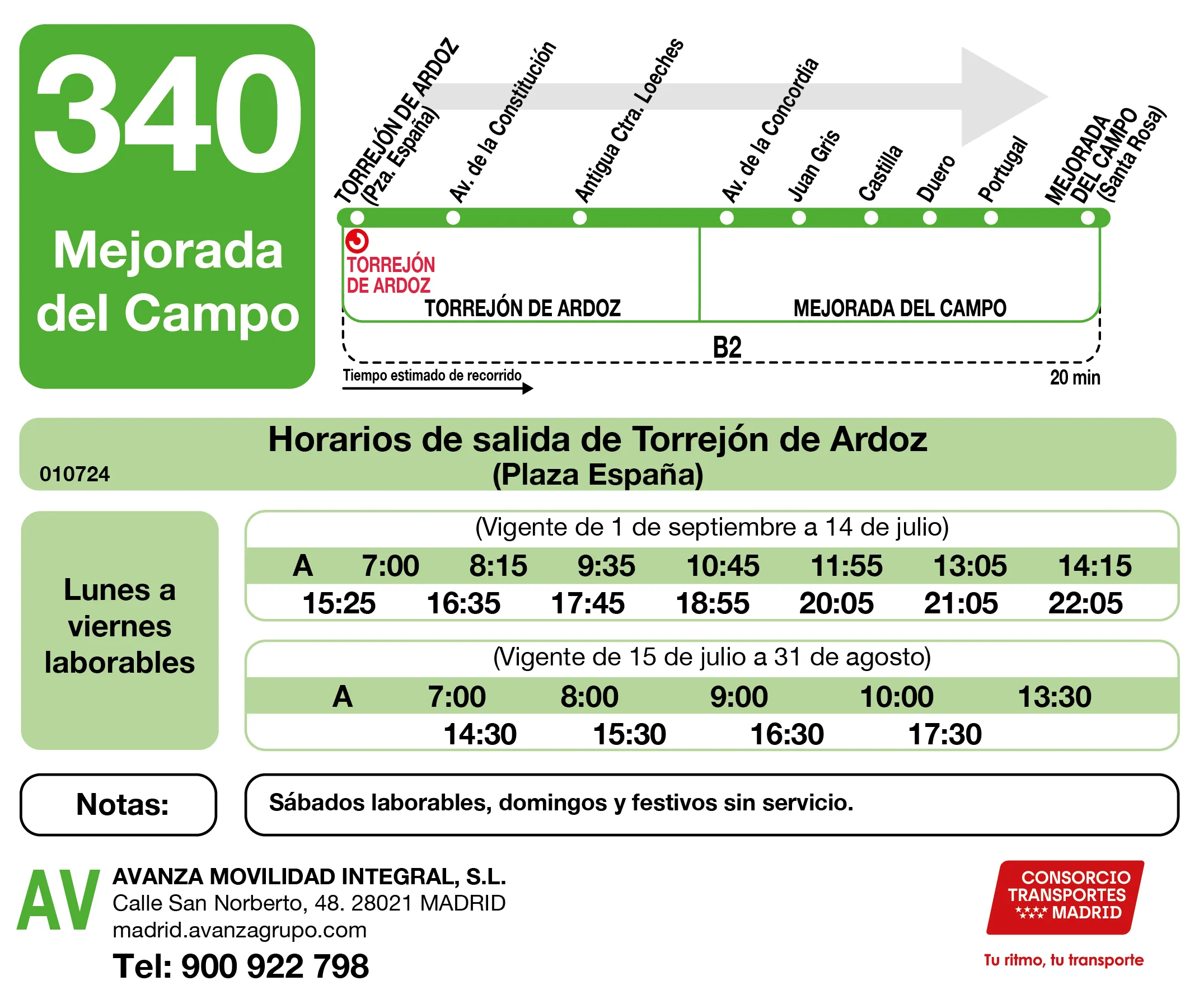 Horario de ida de la línea 340 - Autobuses interurbanos Madrid