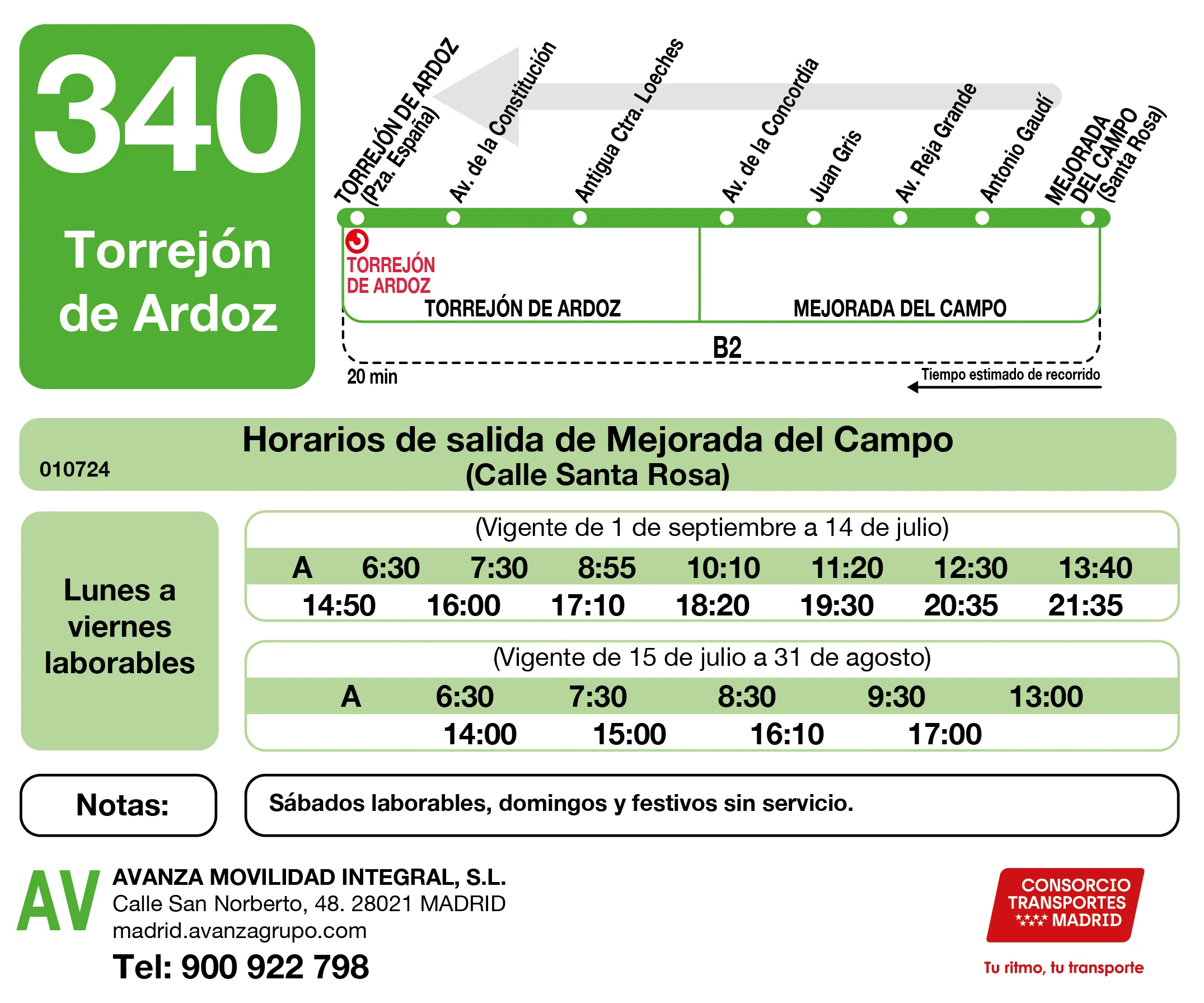 Horario de vuelta de la línea 340 - Autobuses interurbanos Madrid