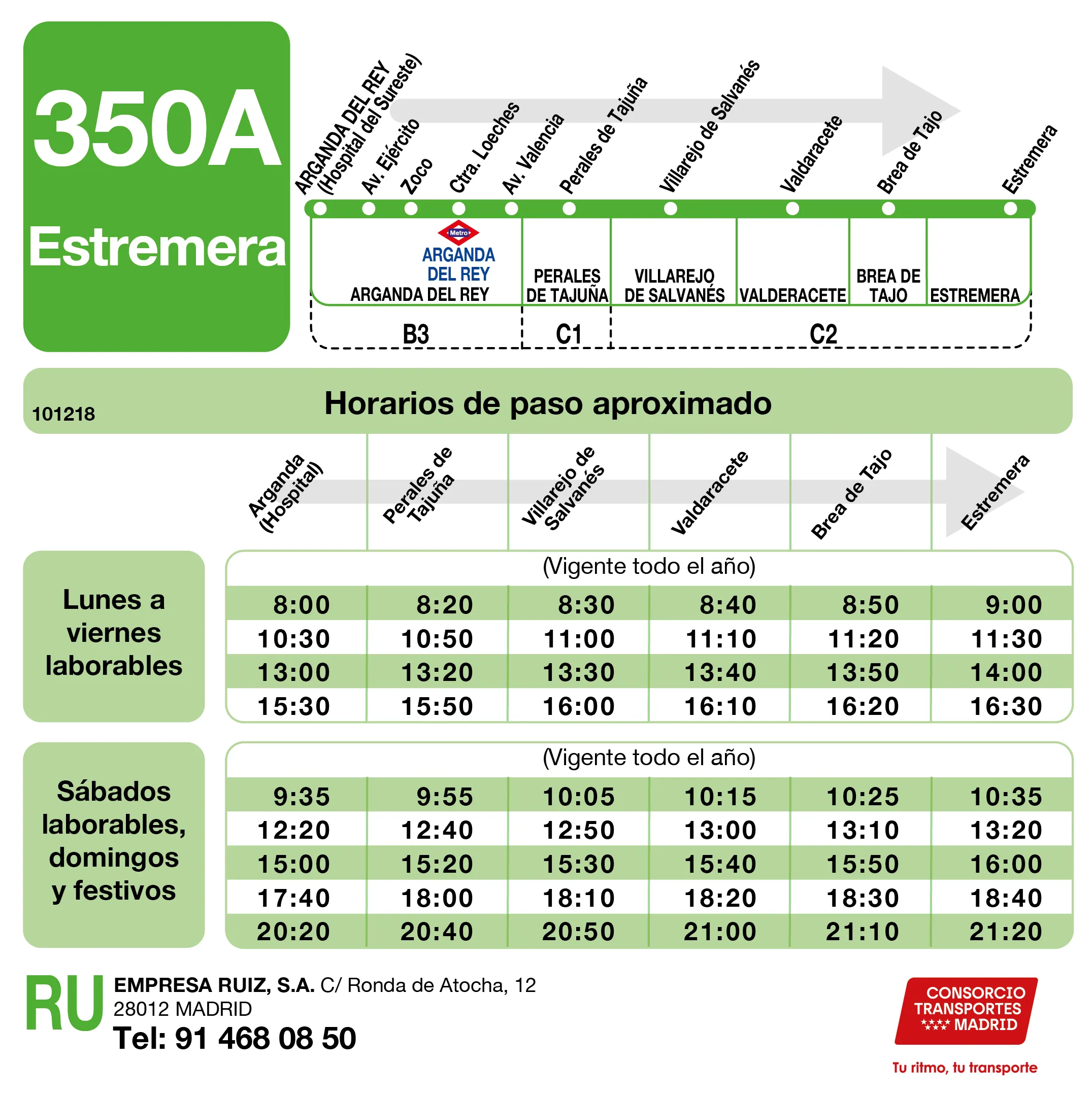 Horario de ida de la línea 350A - Autobuses interurbanos Madrid
