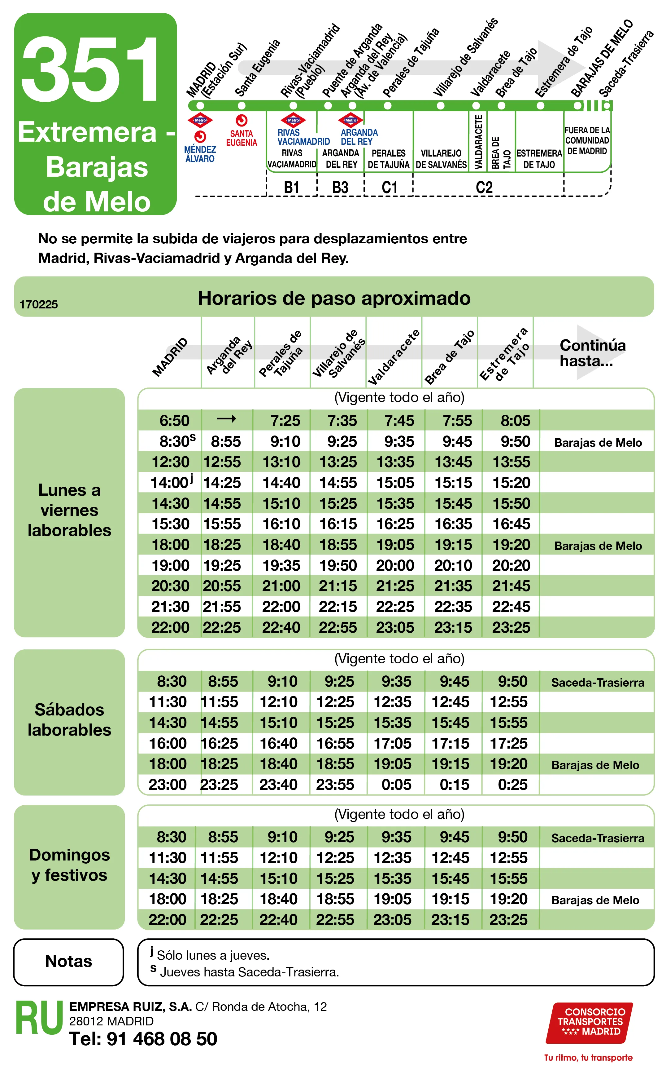 Horario de ida de la línea 351 - Autobuses interurbanos Madrid