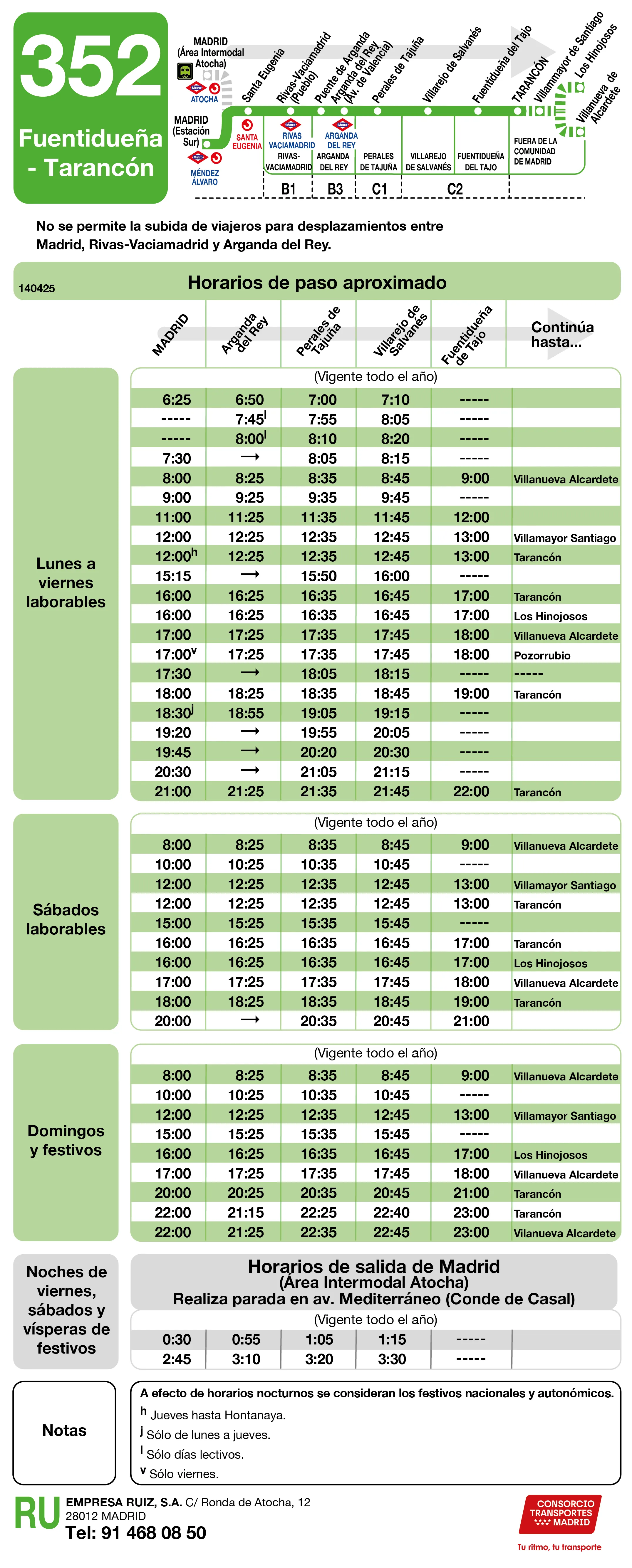 Horario de ida de la línea 352 - Autobuses interurbanos Madrid