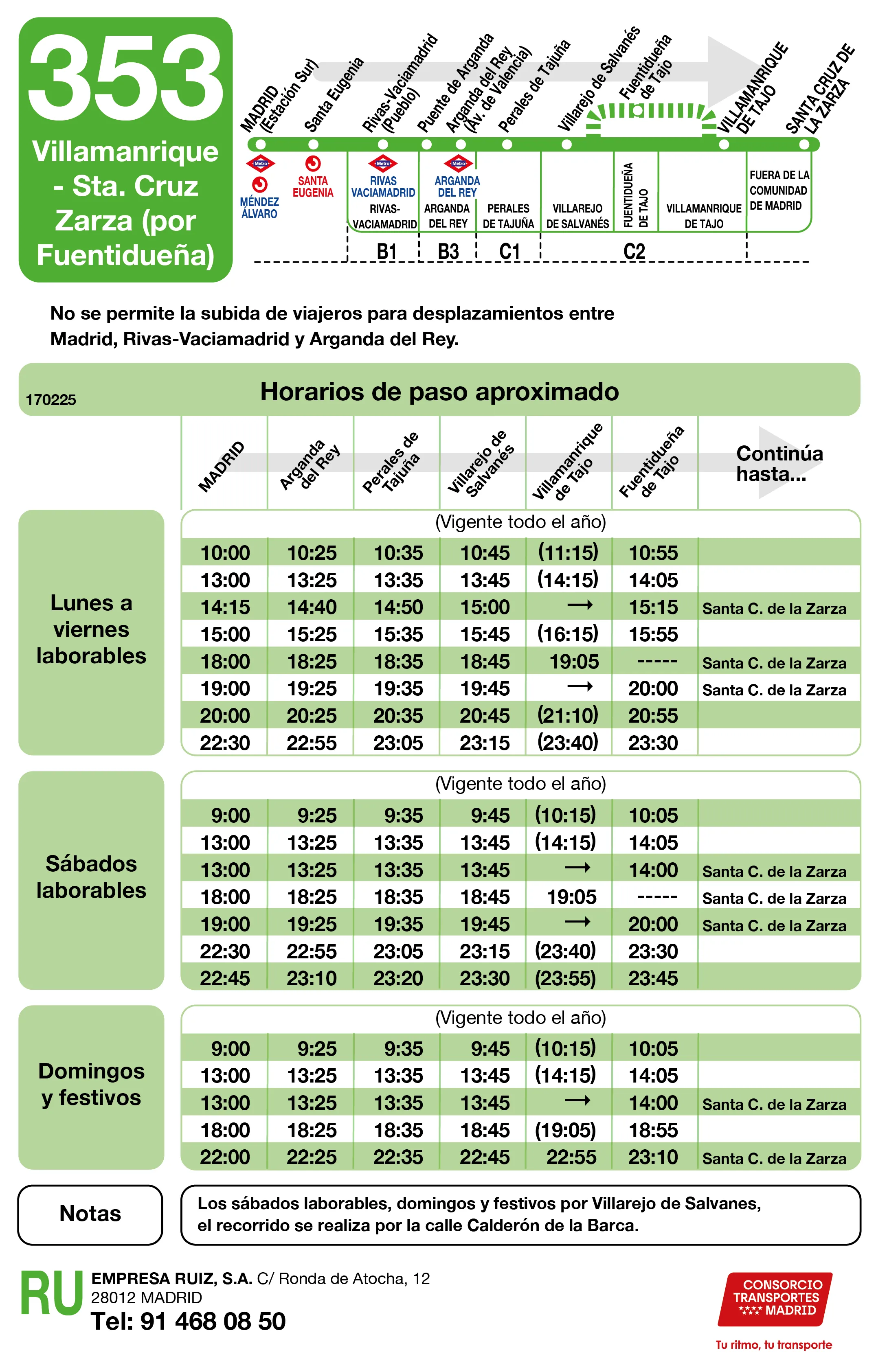 Horario de ida de la línea 353 - Autobuses interurbanos Madrid