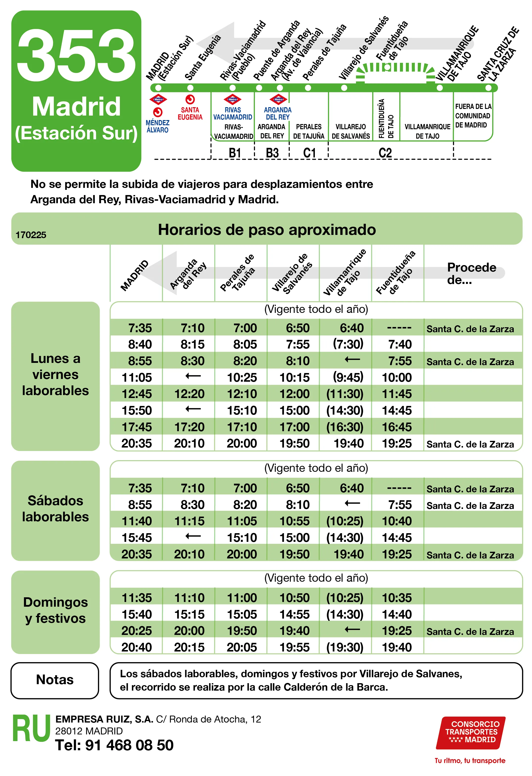 Horario de vuelta de la línea 353 - Autobuses interurbanos Madrid