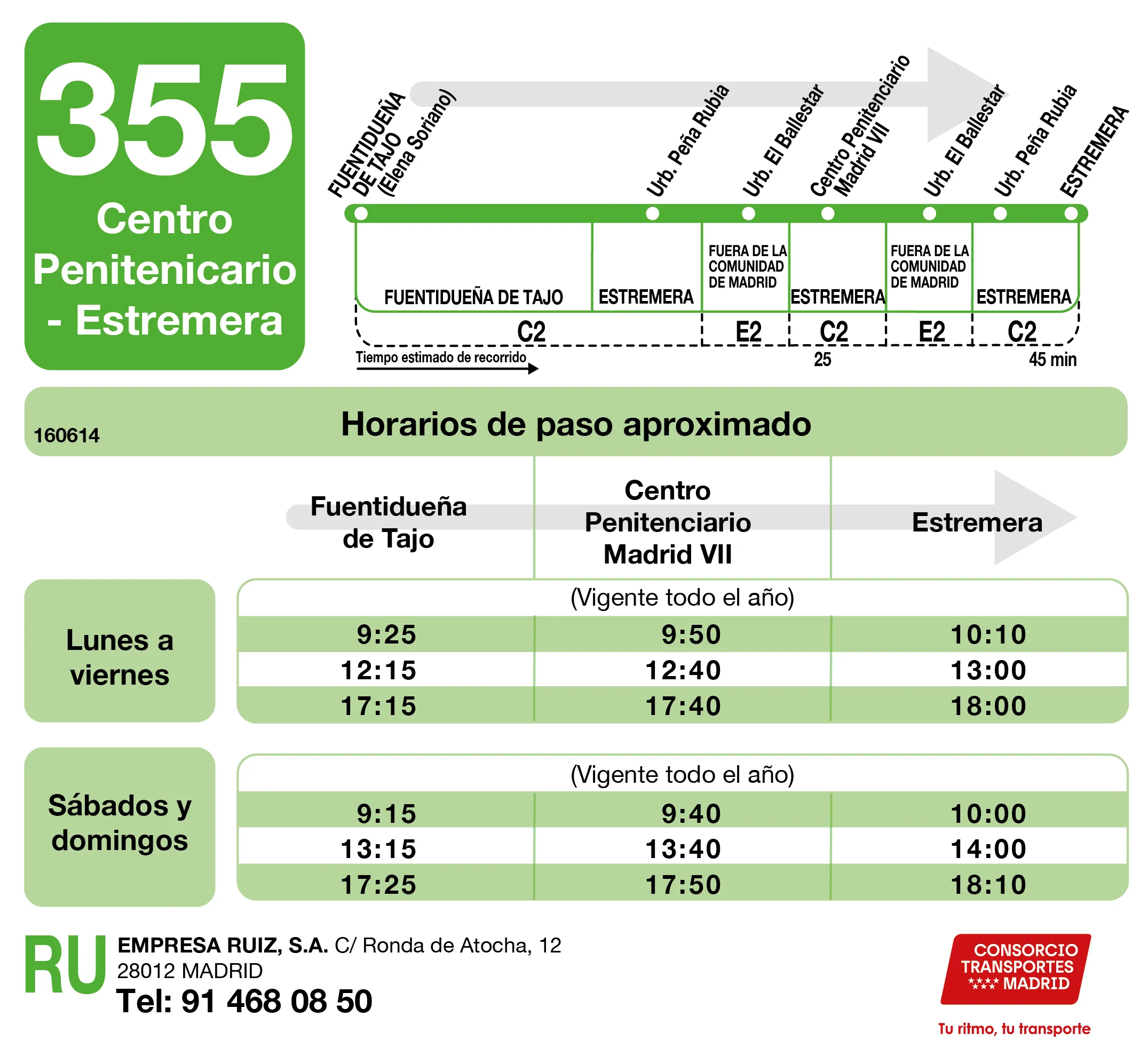 Horario de ida de la línea 355 - Autobuses interurbanos Madrid