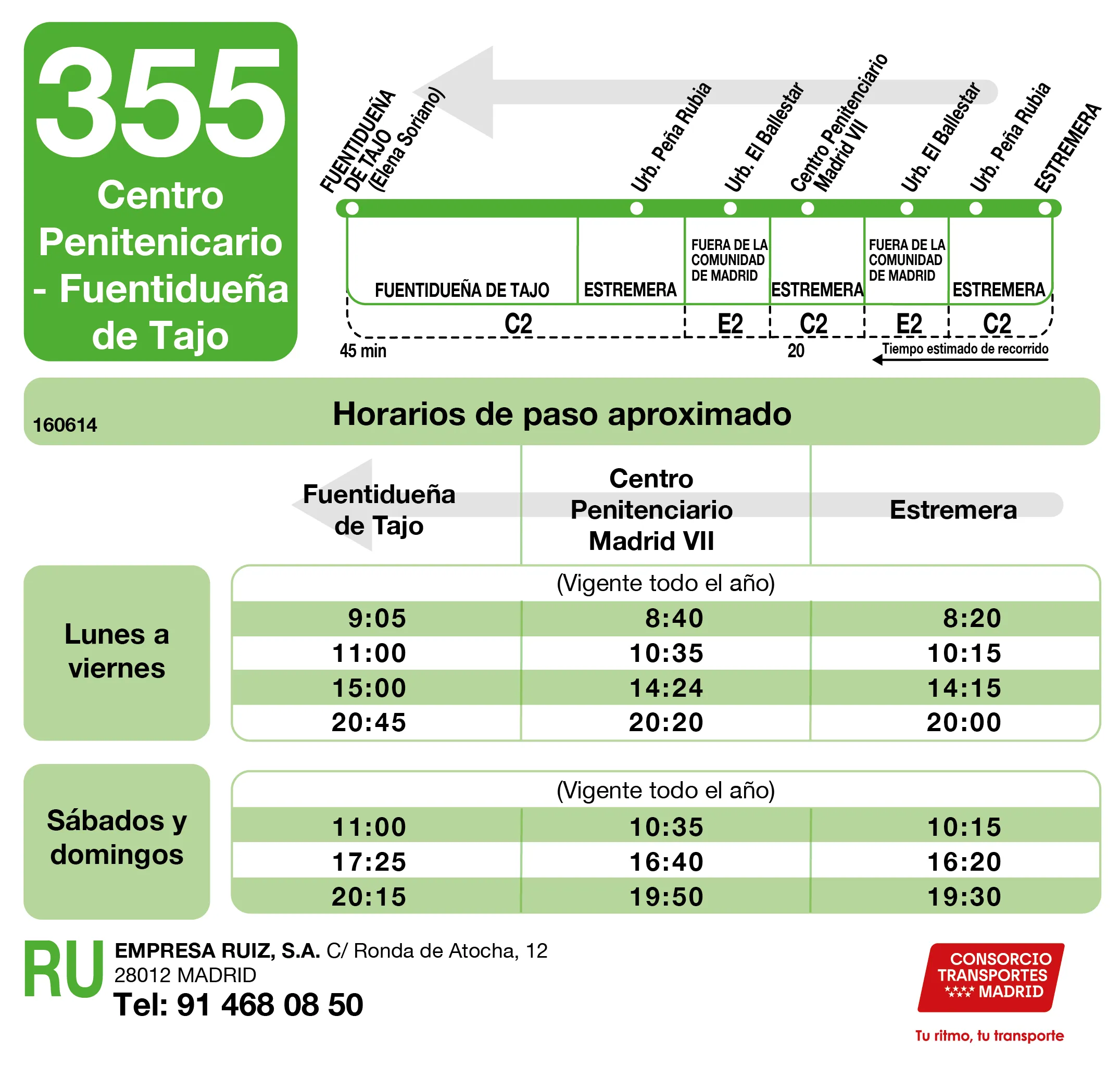 Horario de vuelta de la línea 355 - Autobuses interurbanos Madrid