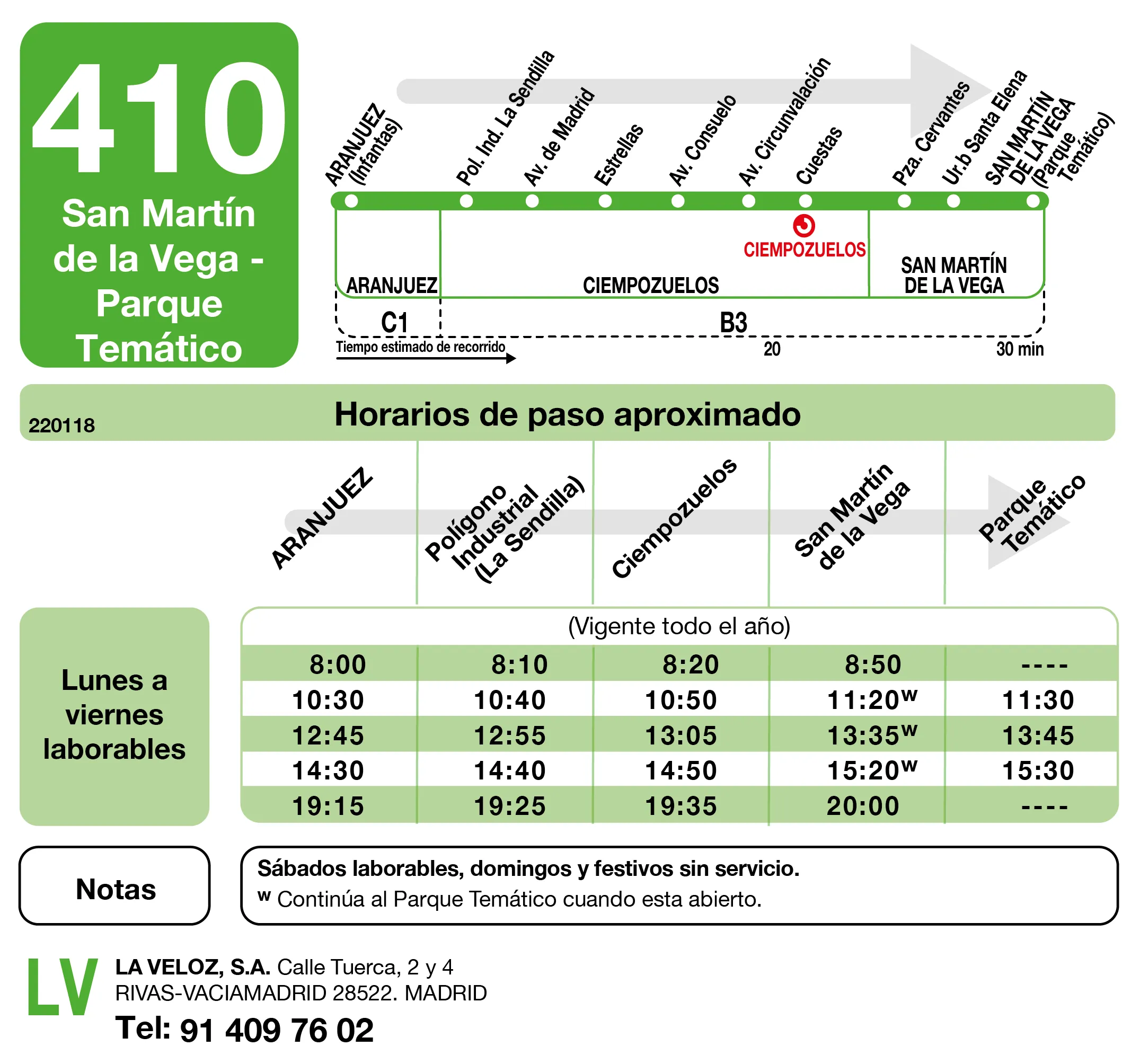 Horario de ida de la línea 410 - Autobuses interurbanos Madrid