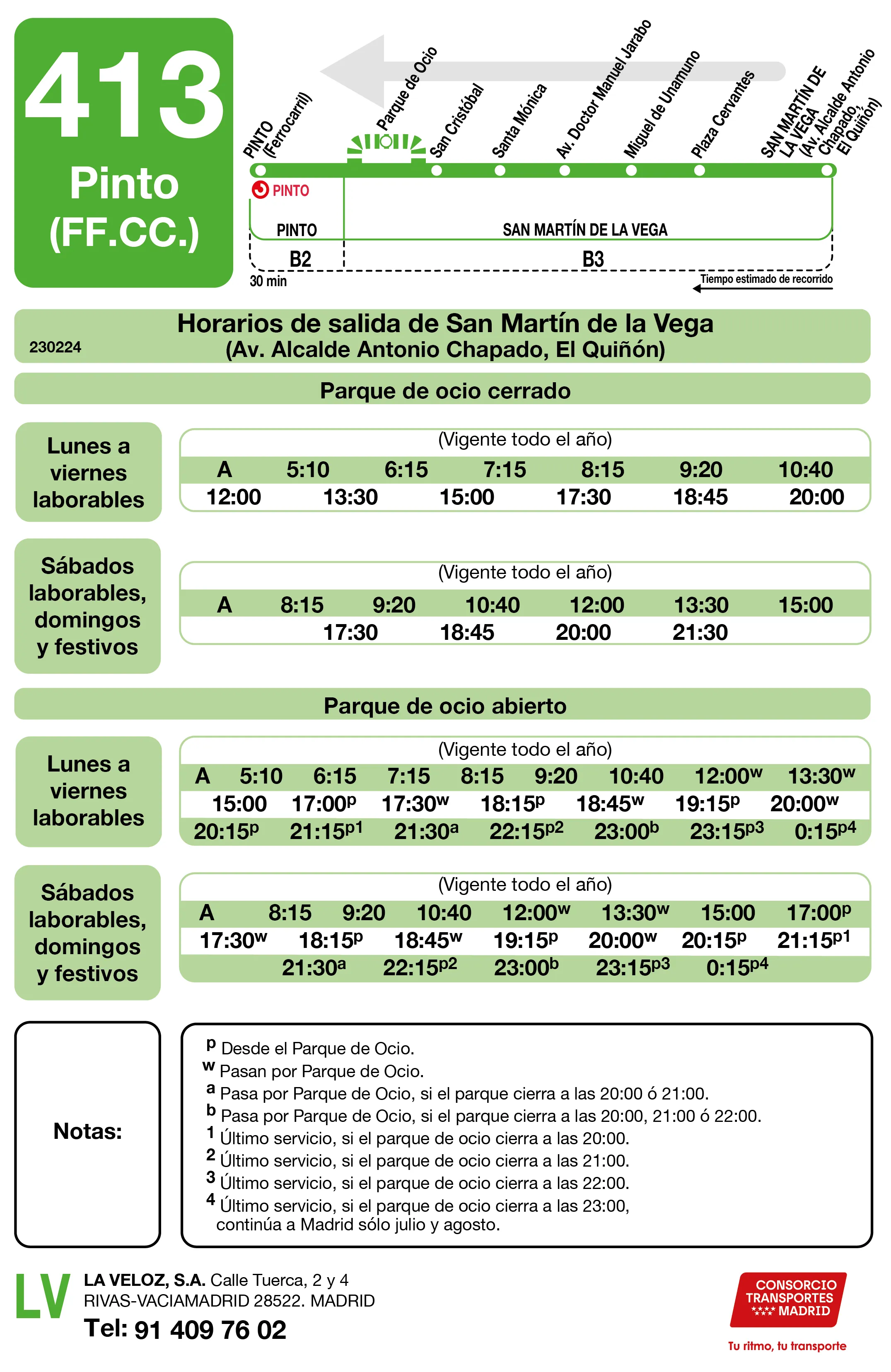 Horario de vuelta de la línea 413 - Autobuses interurbanos Madrid