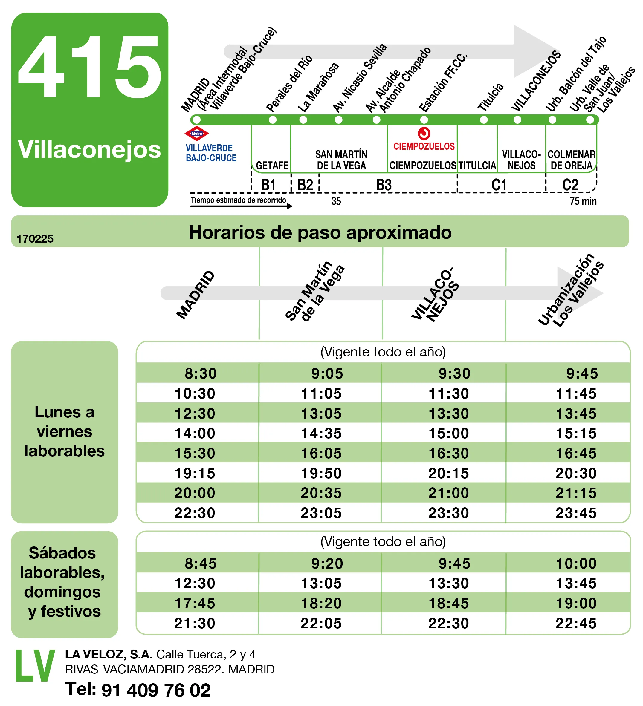 Horario de ida de la línea 415 - Autobuses interurbanos Madrid