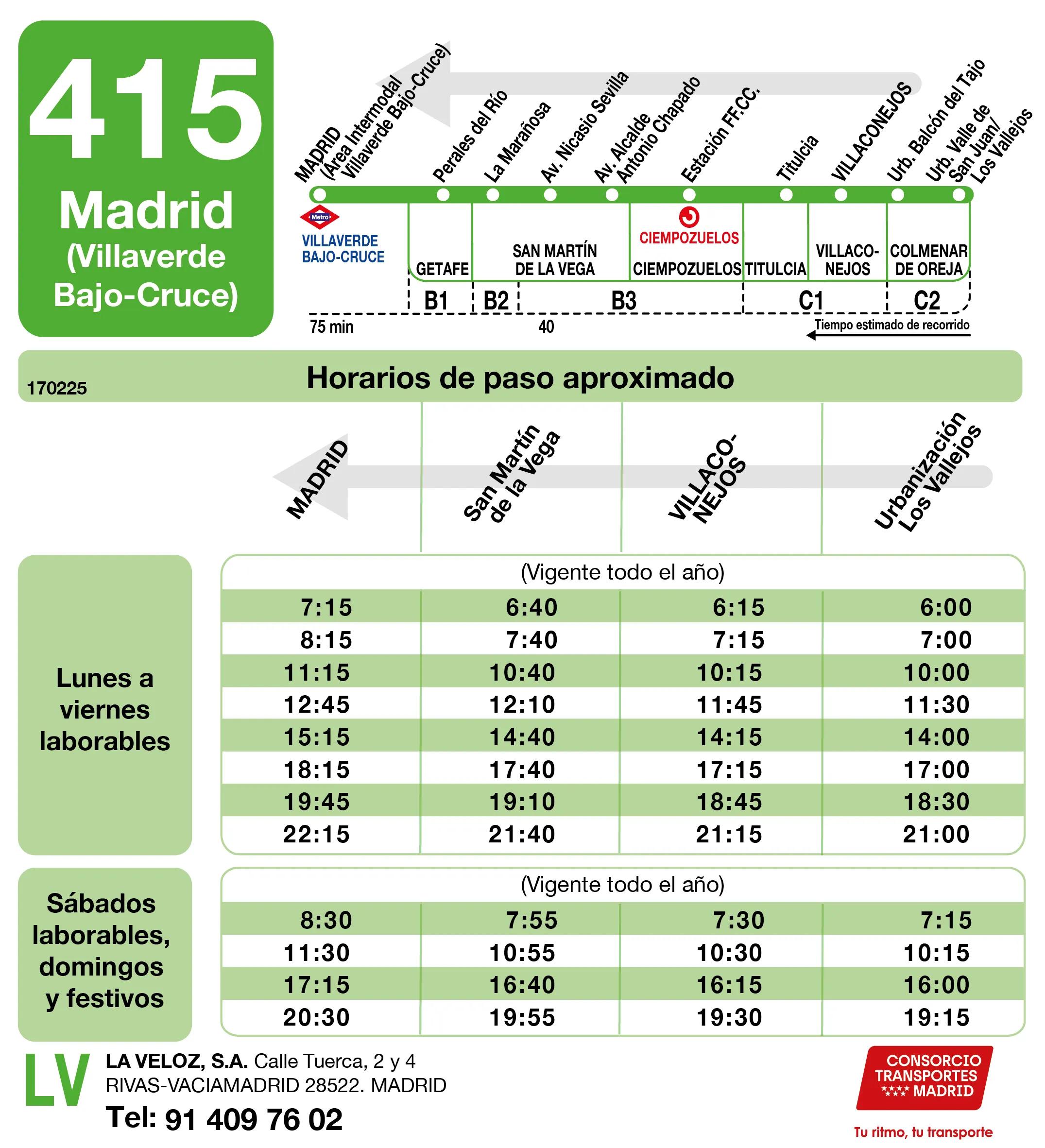 Horario de vuelta de la línea 415 - Autobuses interurbanos Madrid