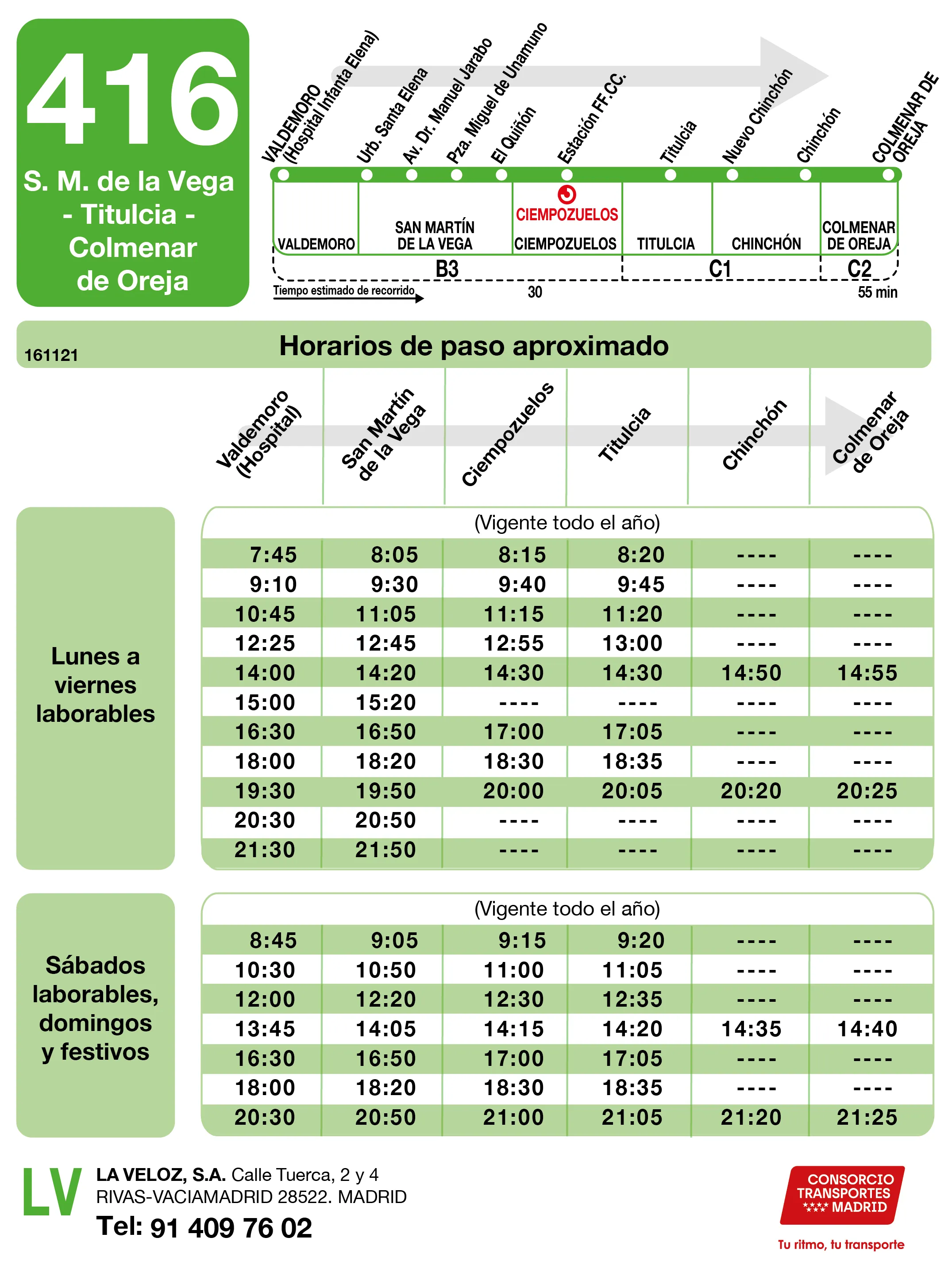 Horario de ida de la línea 416 - Autobuses interurbanos Madrid