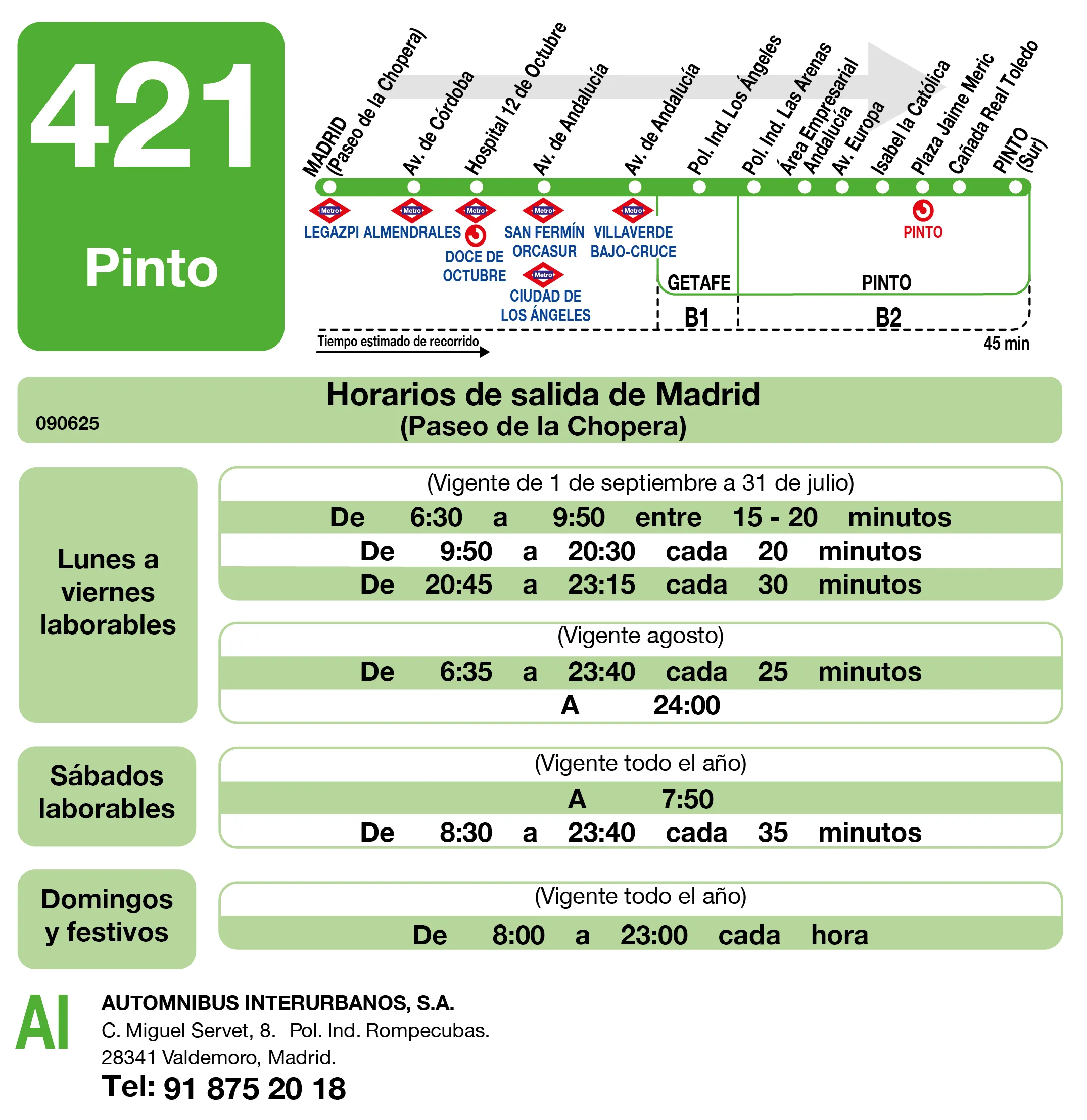 Horario de ida de la línea 421 - Autobuses interurbanos Madrid
