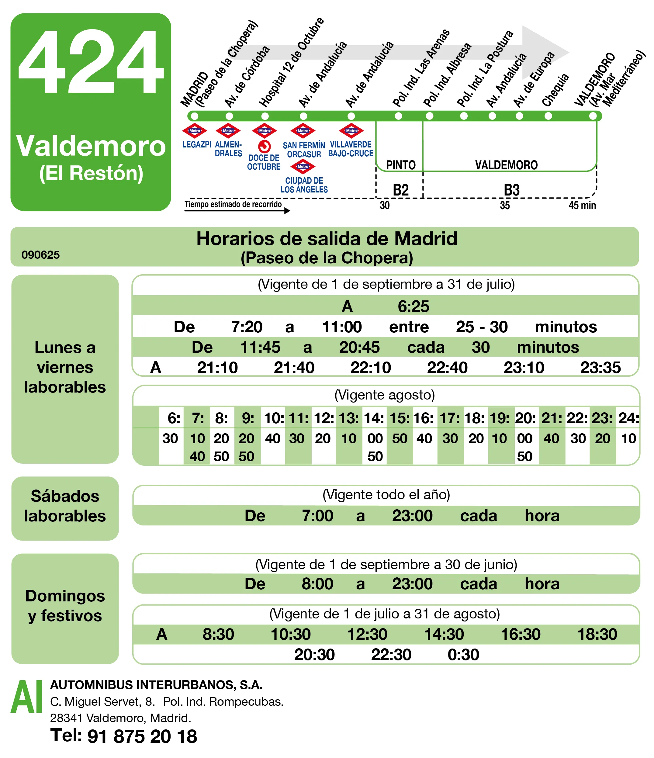 Horario de ida de la línea 424 - Autobuses interurbanos Madrid