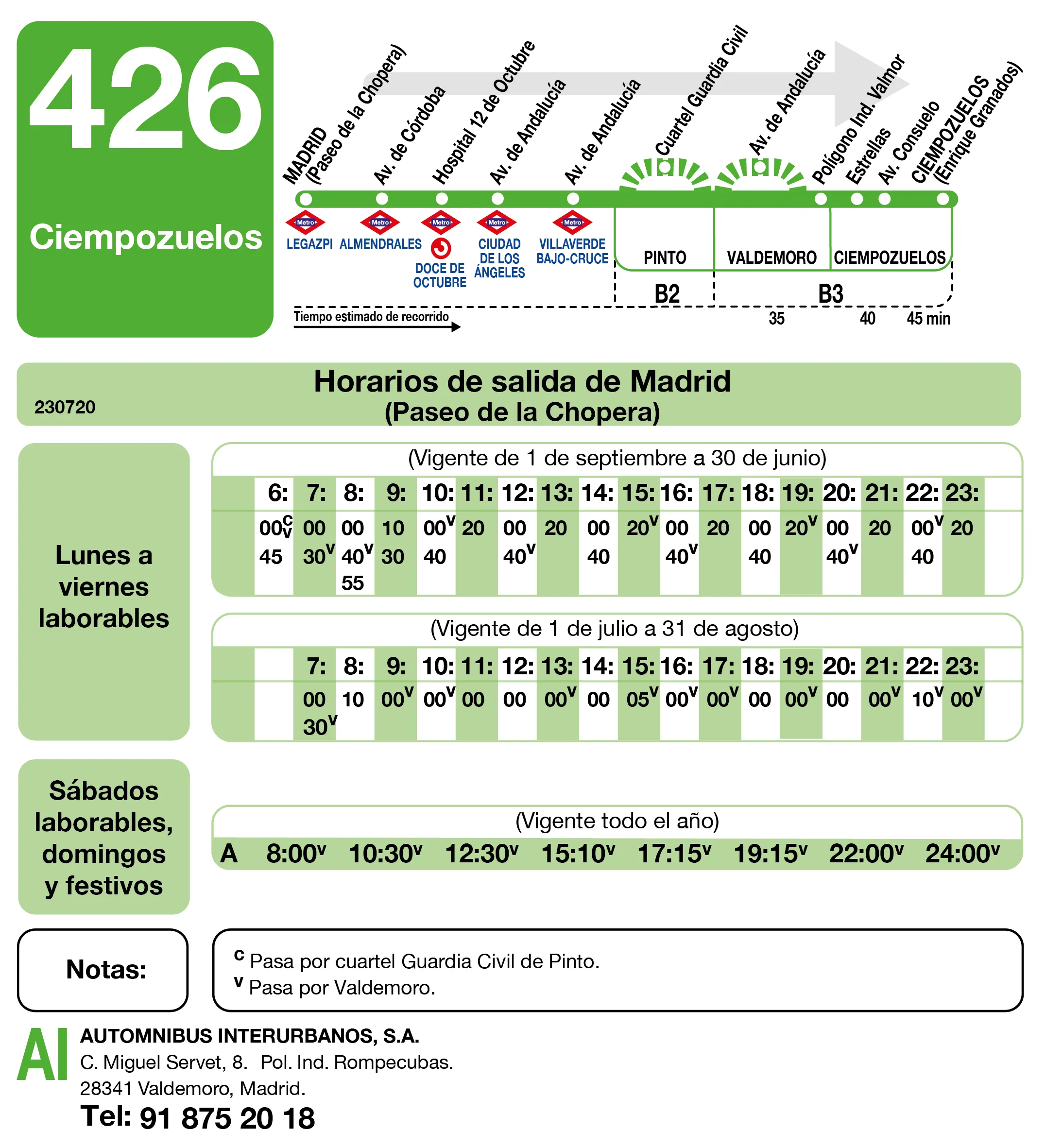 Horario de ida de la línea 426 - Autobuses interurbanos Madrid