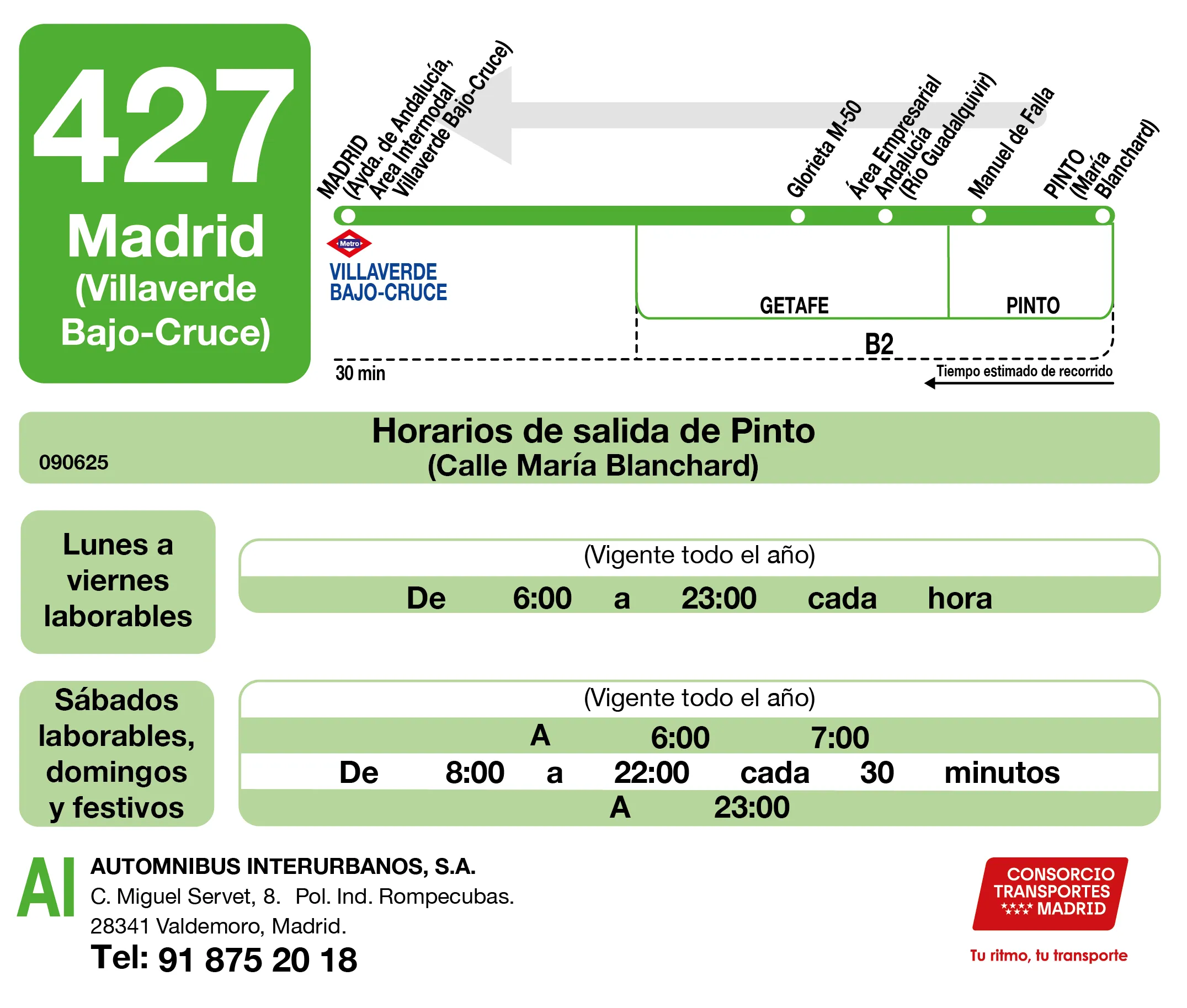 Horario de vuelta de la línea 427 - Autobuses interurbanos Madrid