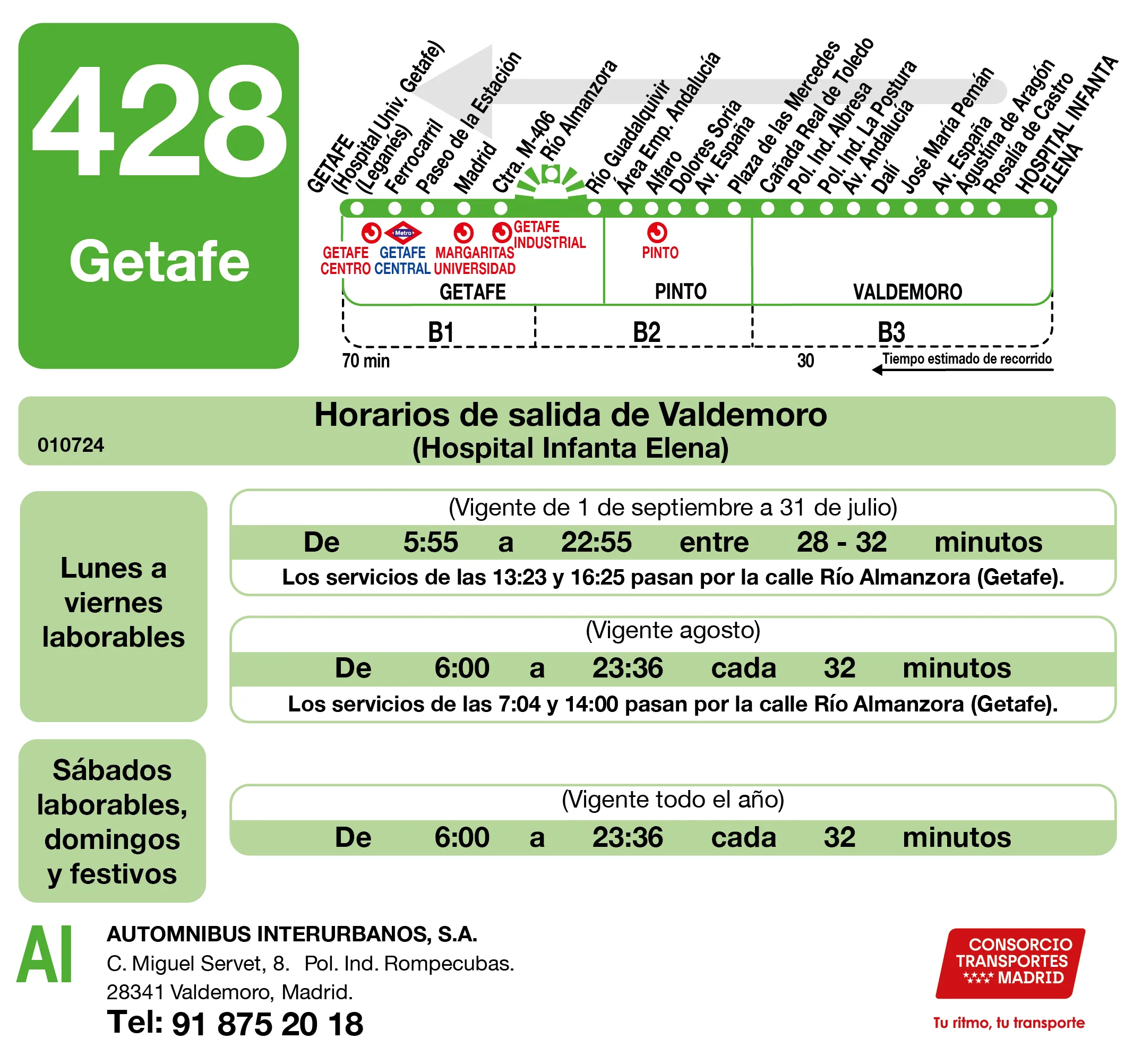 Horario de vuelta de la línea 428 - Autobuses interurbanos Madrid