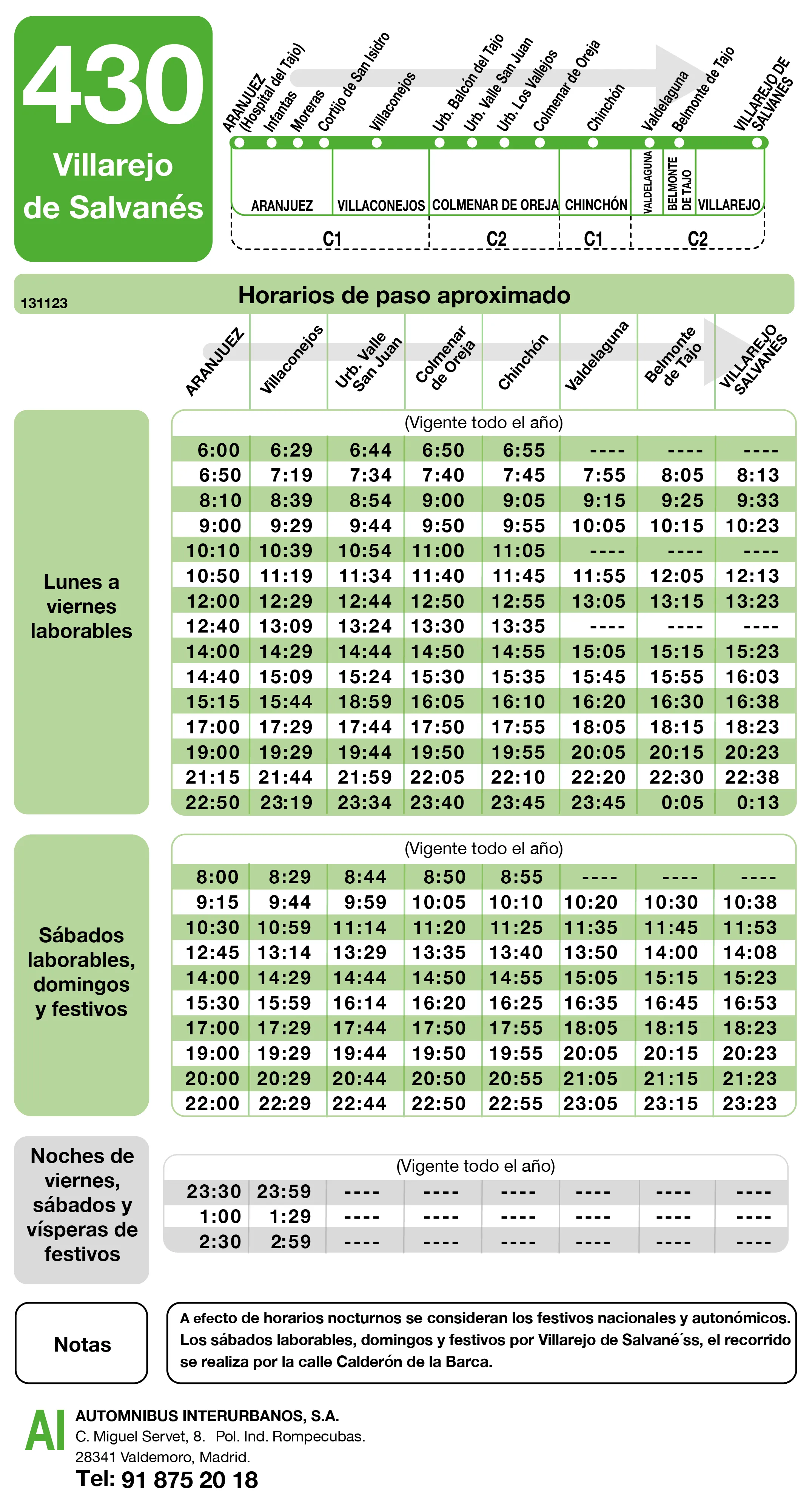 Horario de ida de la línea 430 - Autobuses interurbanos Madrid