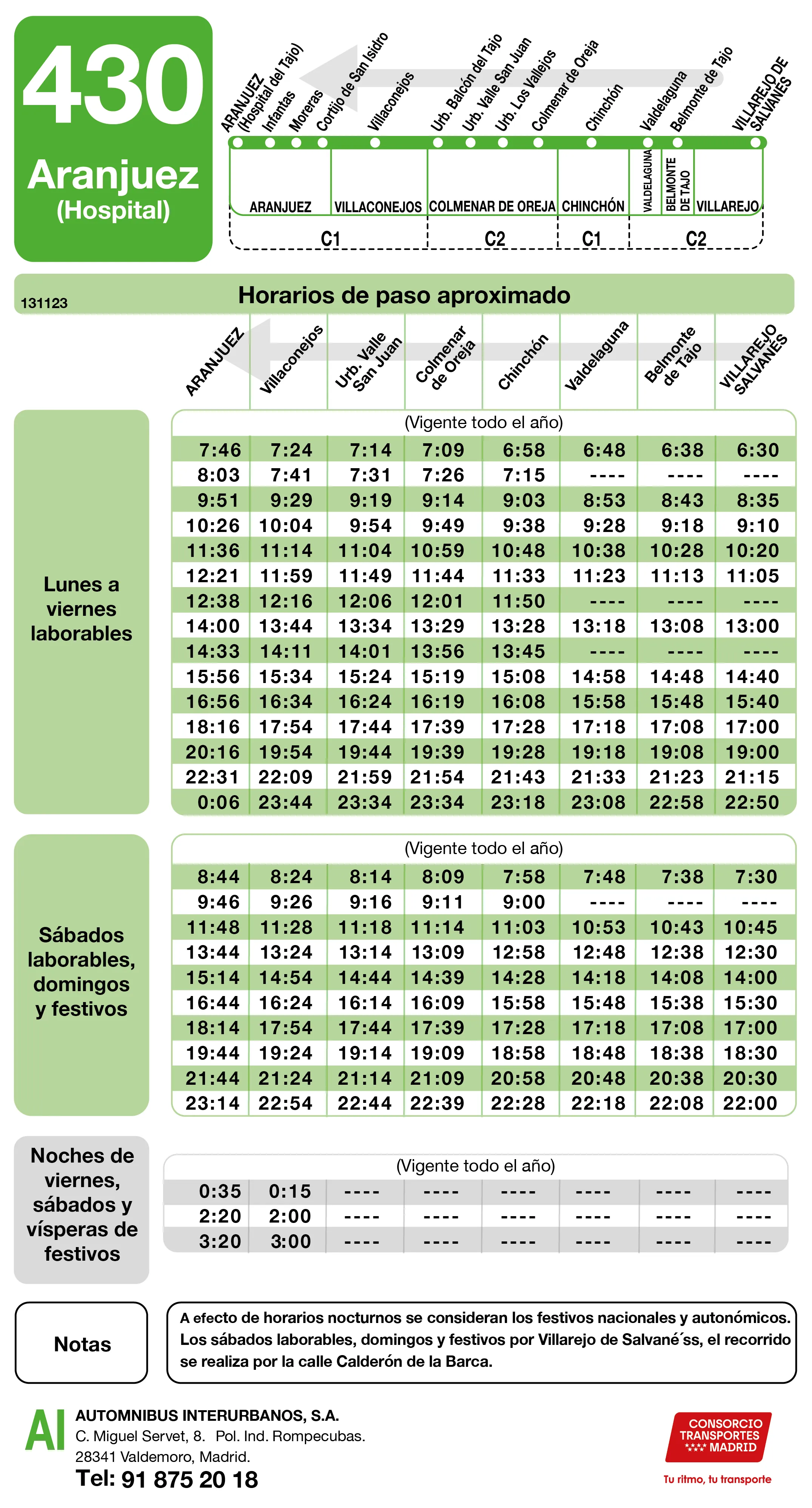 Horario de vuelta de la línea 430 - Autobuses interurbanos Madrid