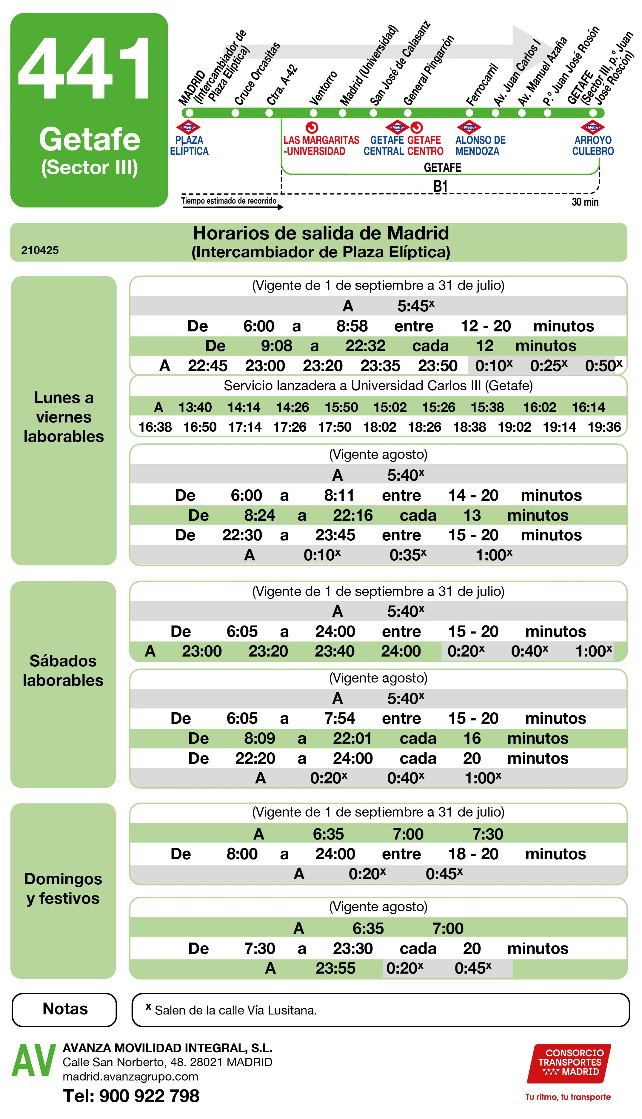 Horario de ida de la línea 441 - Autobuses interurbanos Madrid