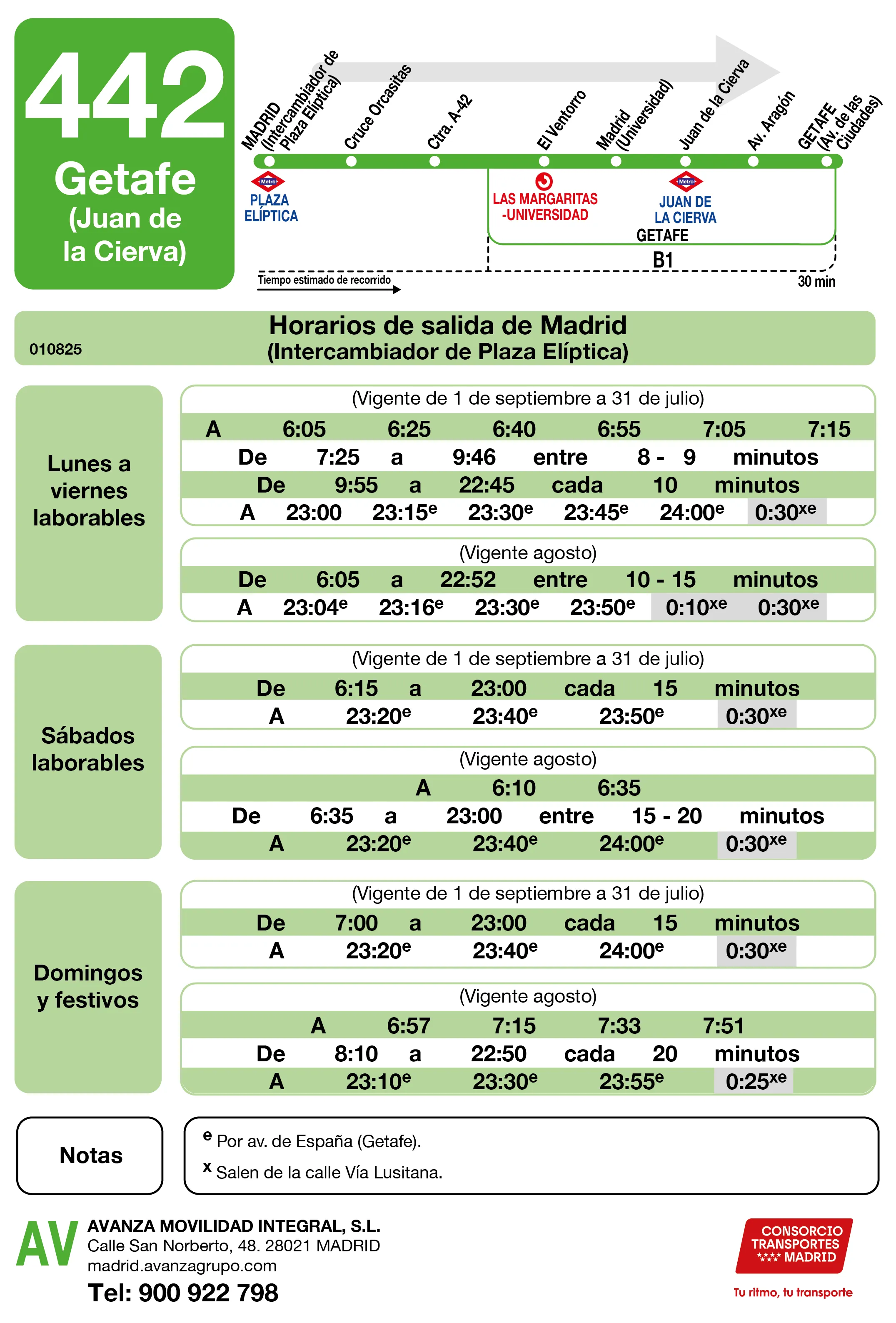 Horario de ida de la línea 442 - Autobuses interurbanos Madrid