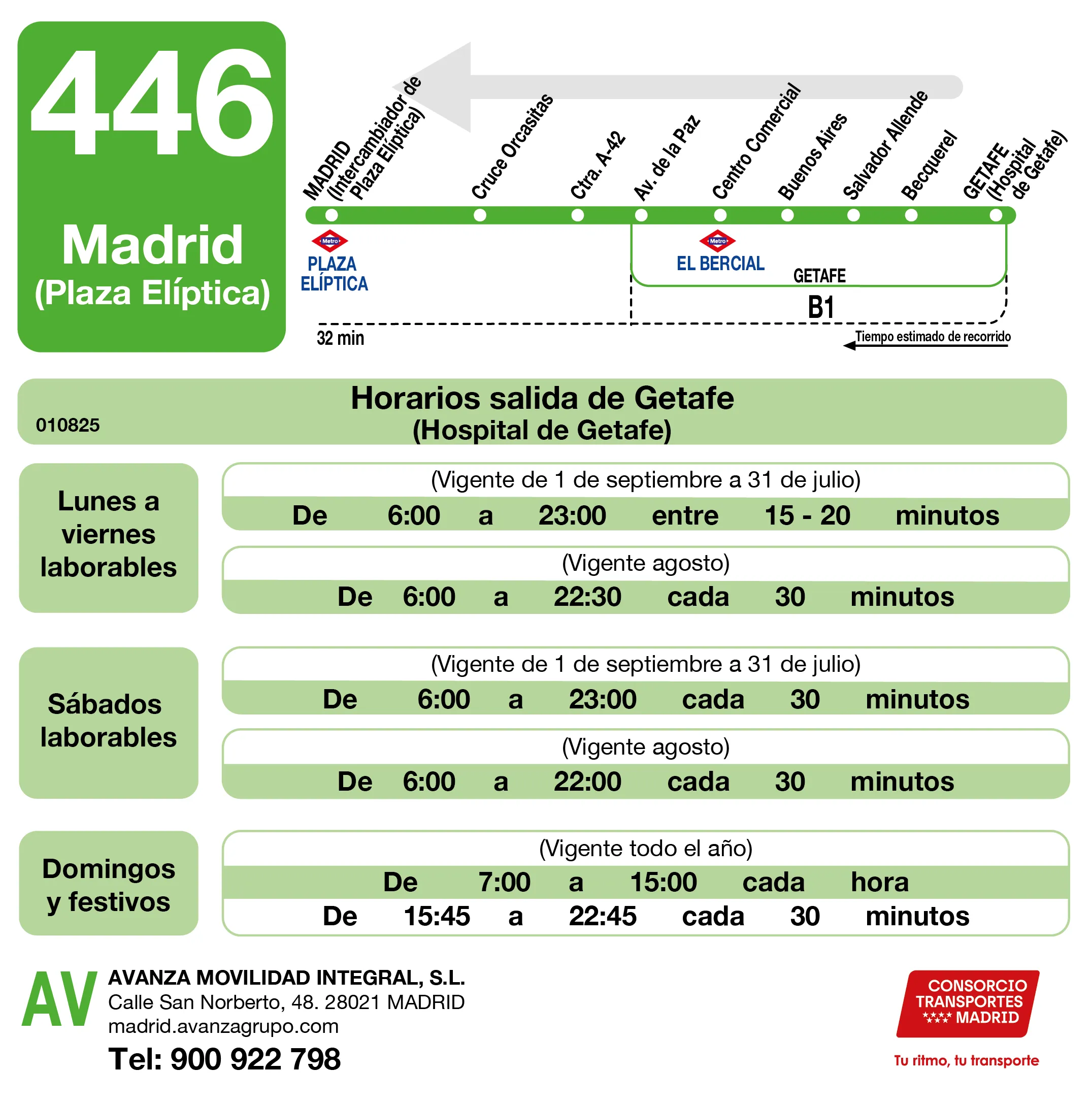 Horario de vuelta de la línea 446 - Autobuses interurbanos Madrid