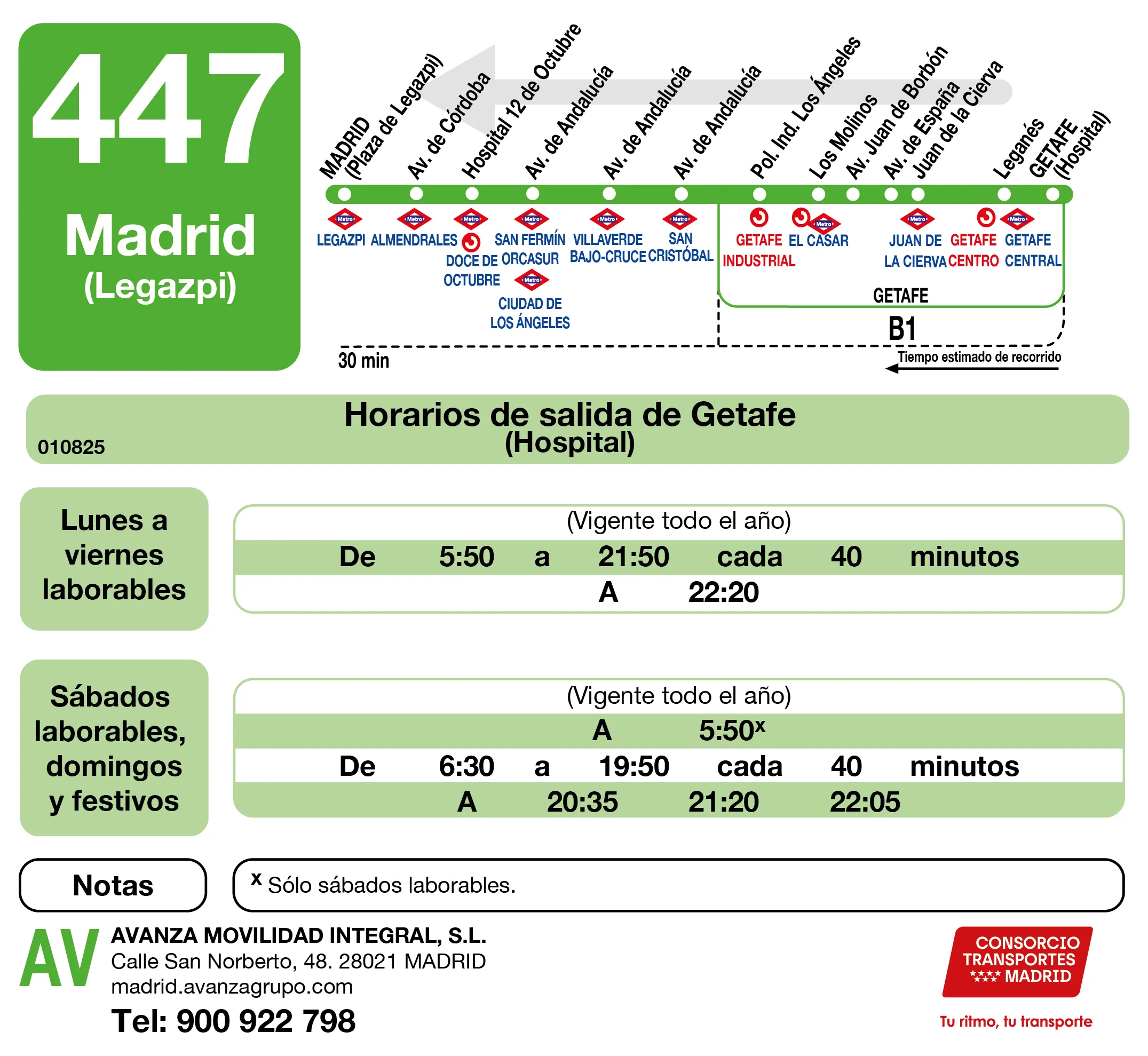 Horario de vuelta de la línea 447 - Autobuses interurbanos Madrid