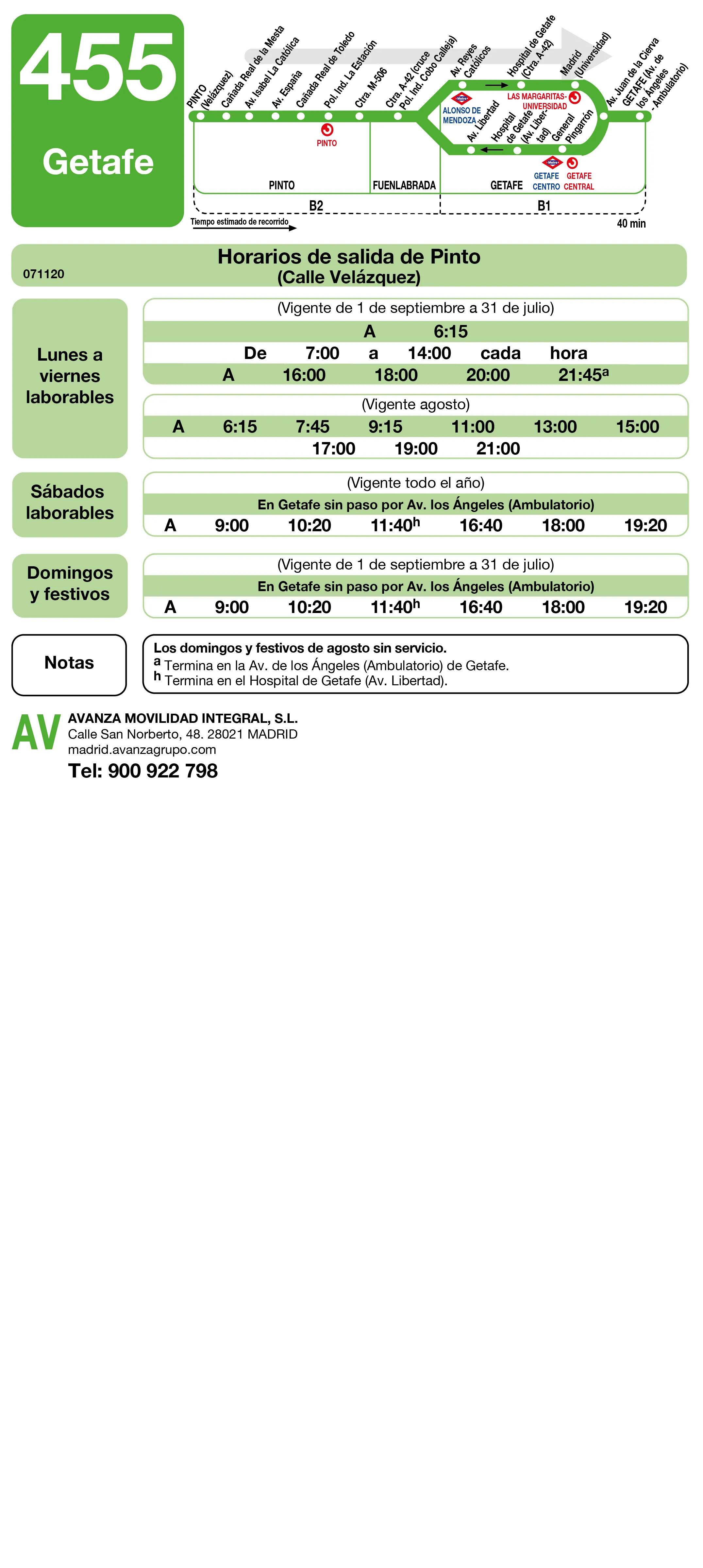 Horario de ida de la línea 455 - Autobuses interurbanos Madrid