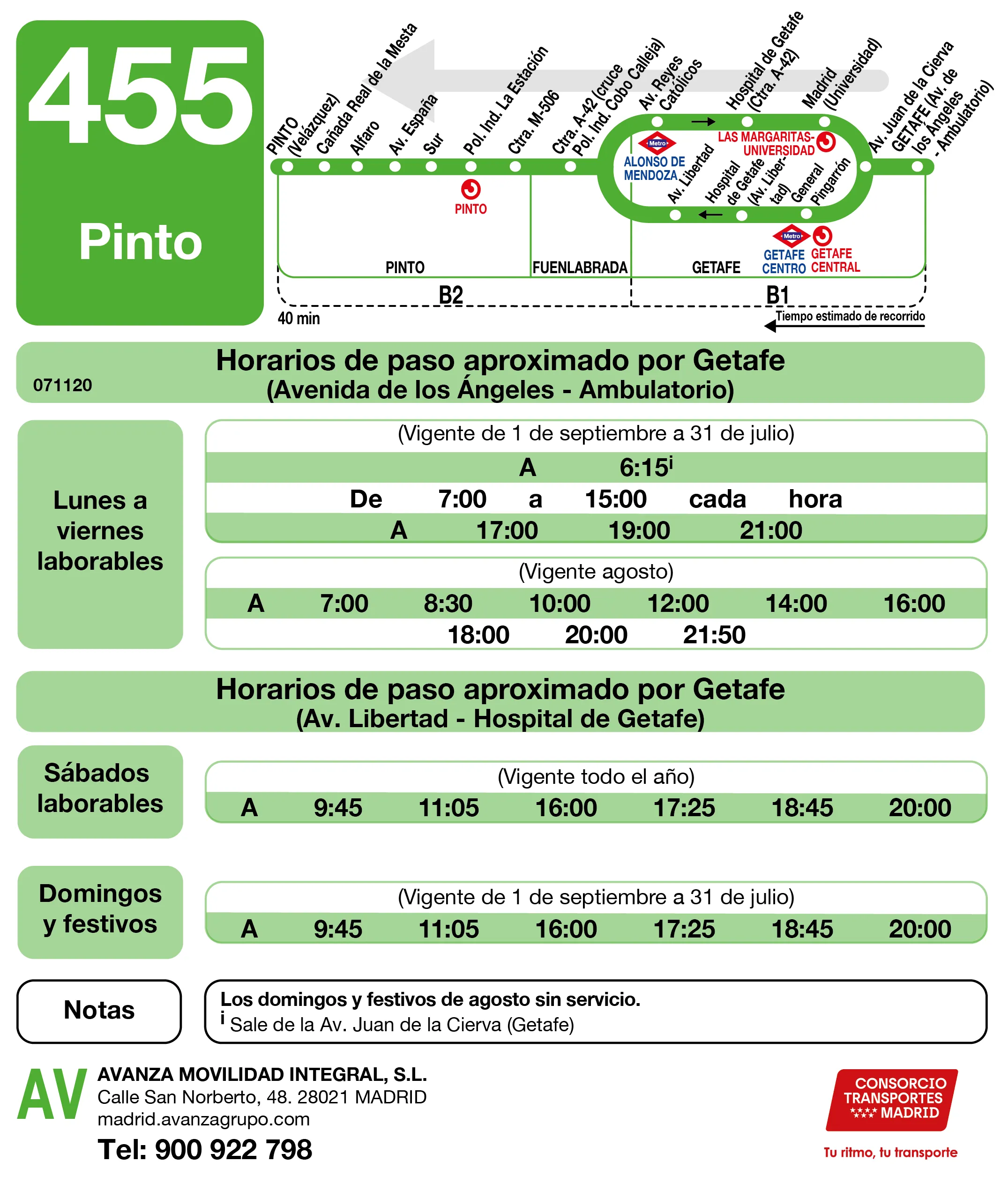 Horario de vuelta de la línea 455 - Autobuses interurbanos Madrid