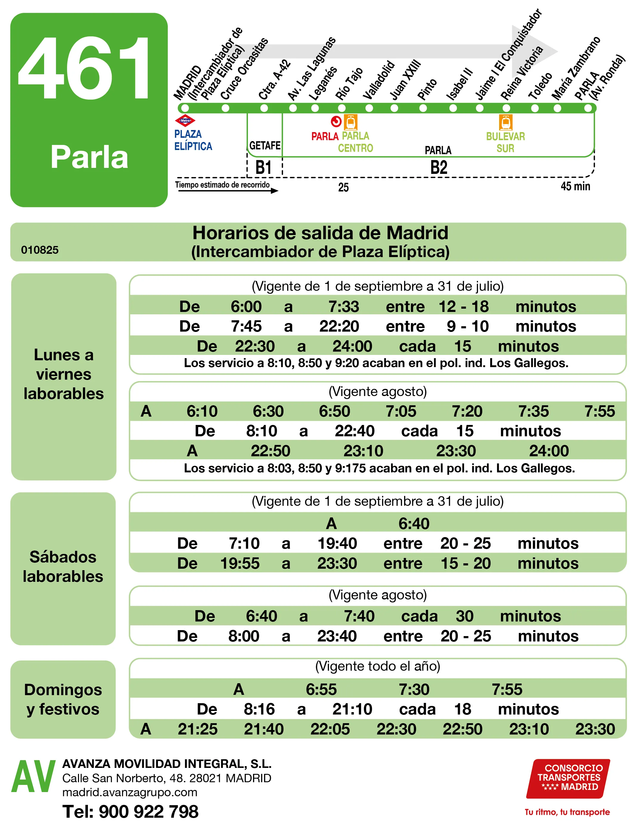 Horario de ida de la línea 461 - Autobuses interurbanos Madrid