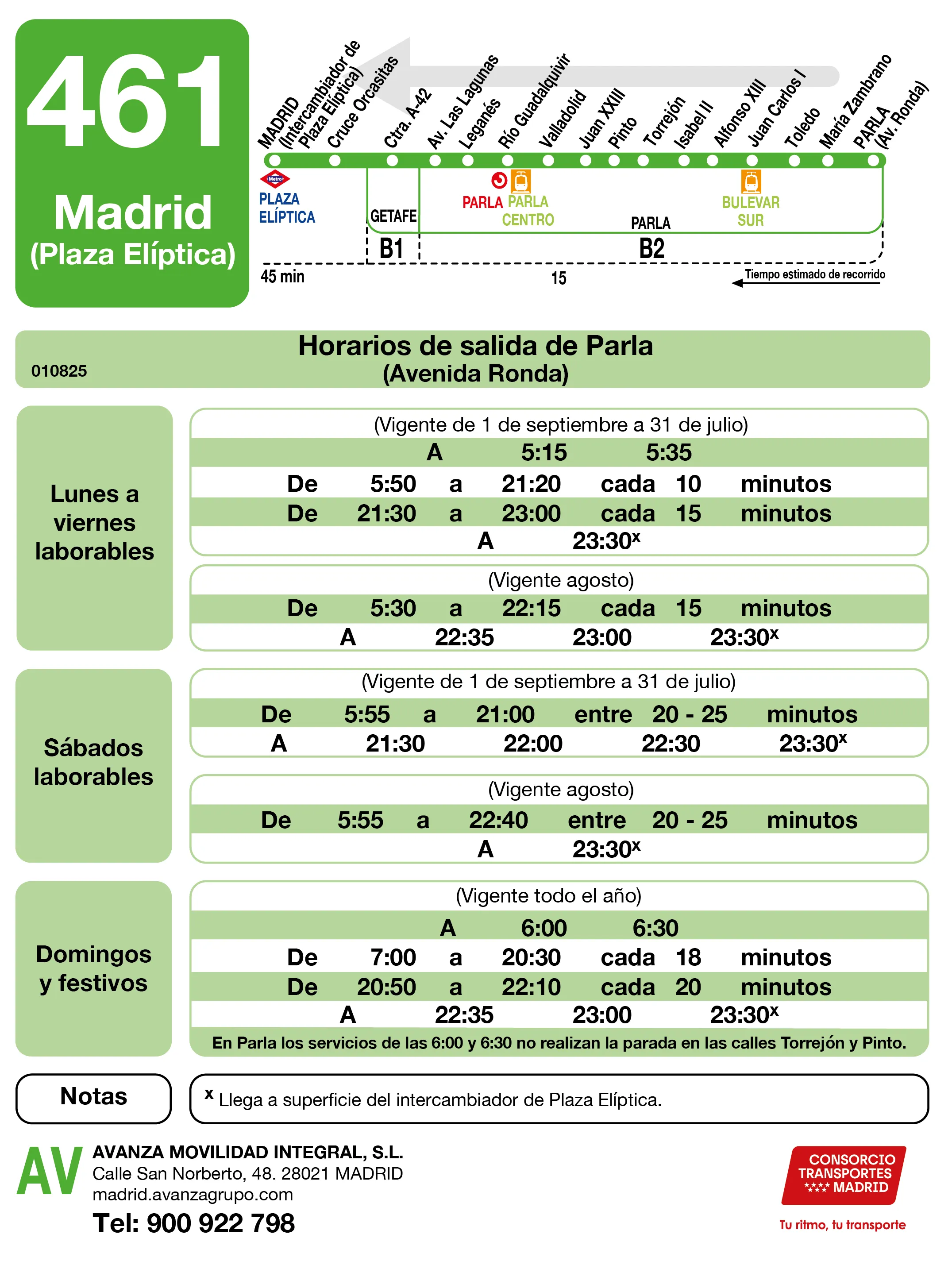 Horario de vuelta de la línea 461 - Autobuses interurbanos Madrid